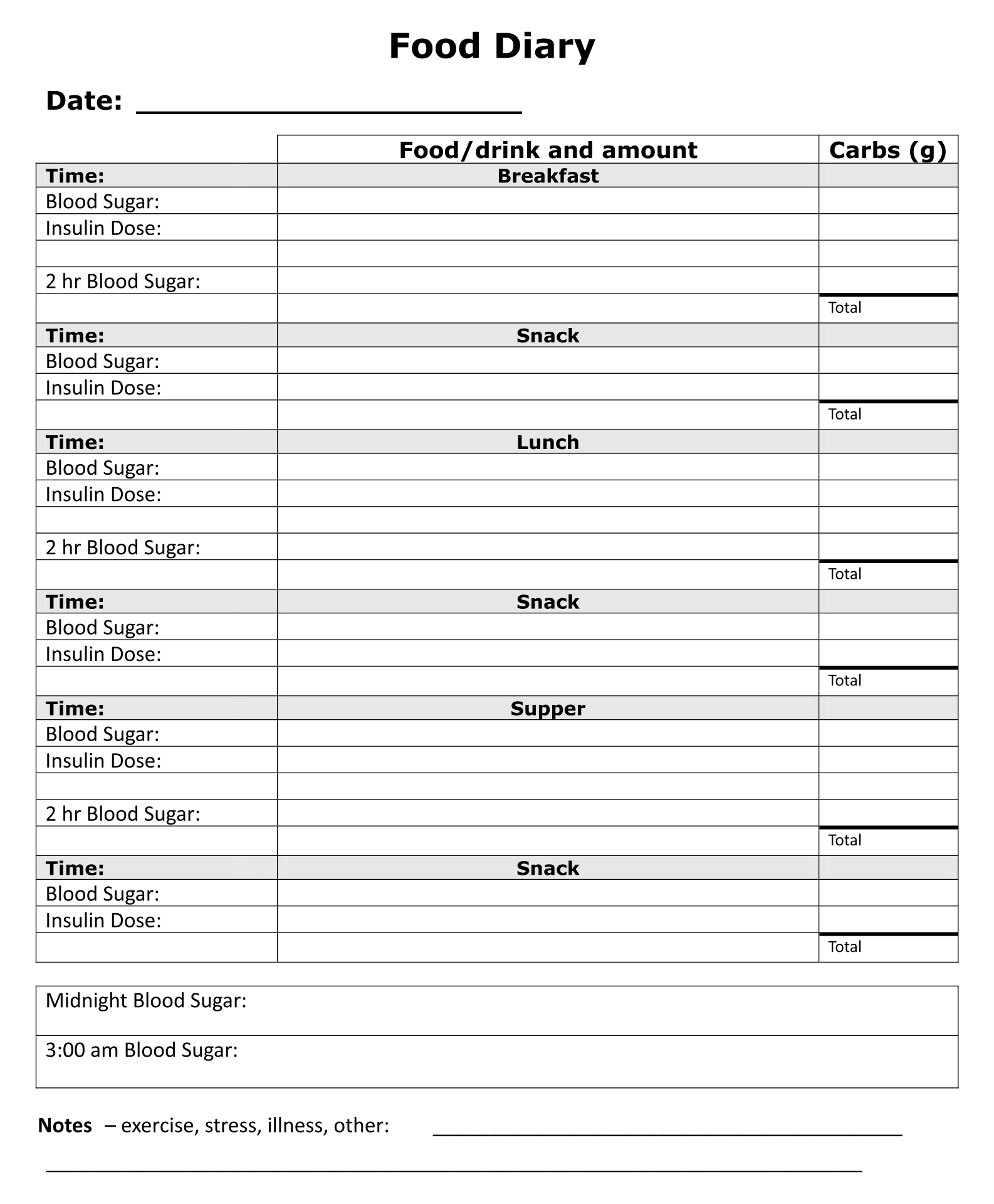 Diabetic Food Tracker Printable Free Printable Worksheet