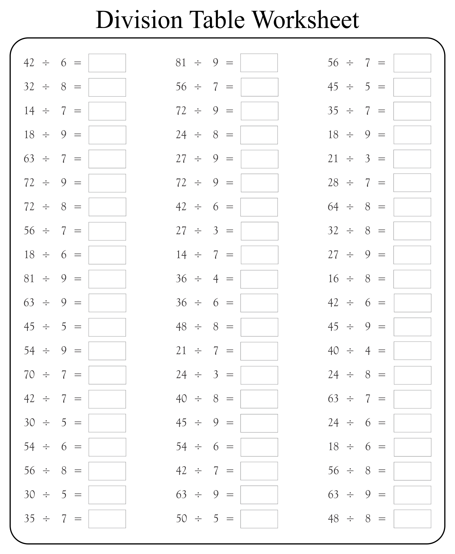 Printable Blank Division Worksheets