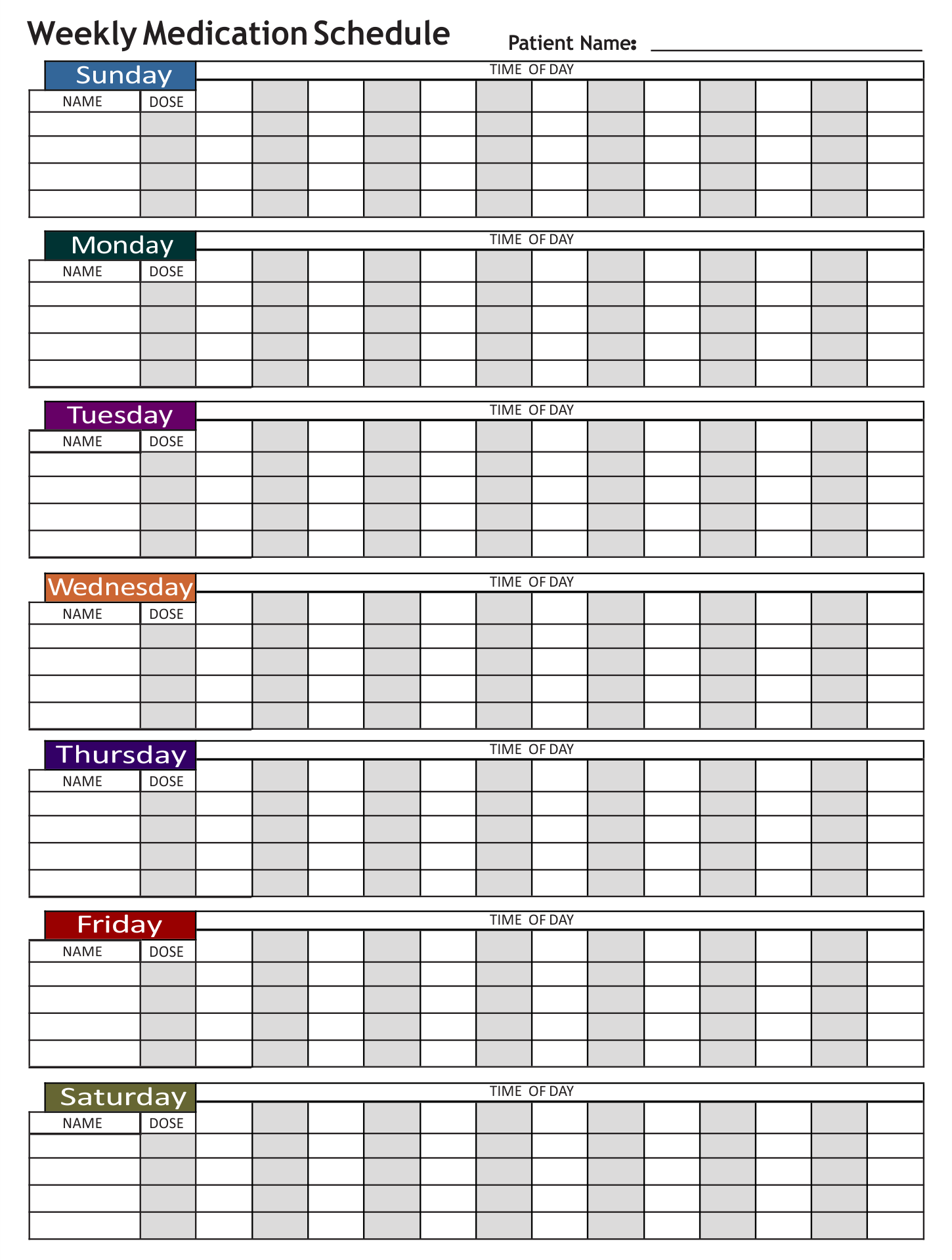 Medication Schedule Template Daily Weekly Monthly Medication Chart My 