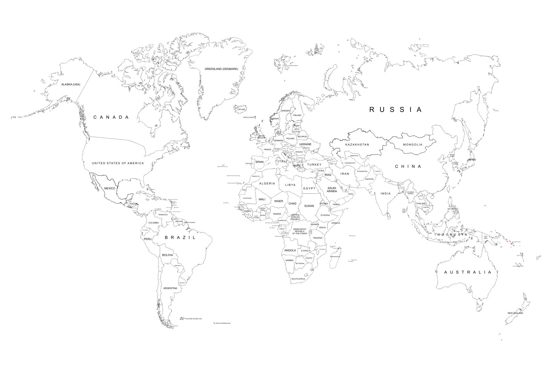 Политическая контурная карта мира 2022