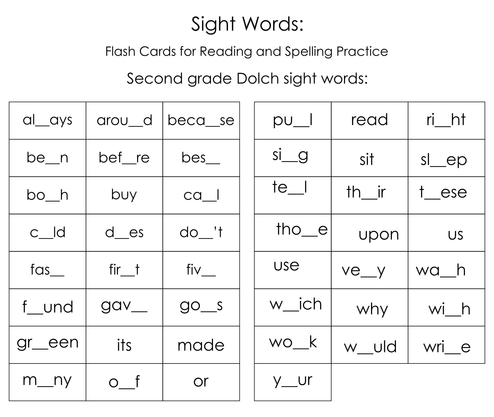 2nd grade sight words worksheets
