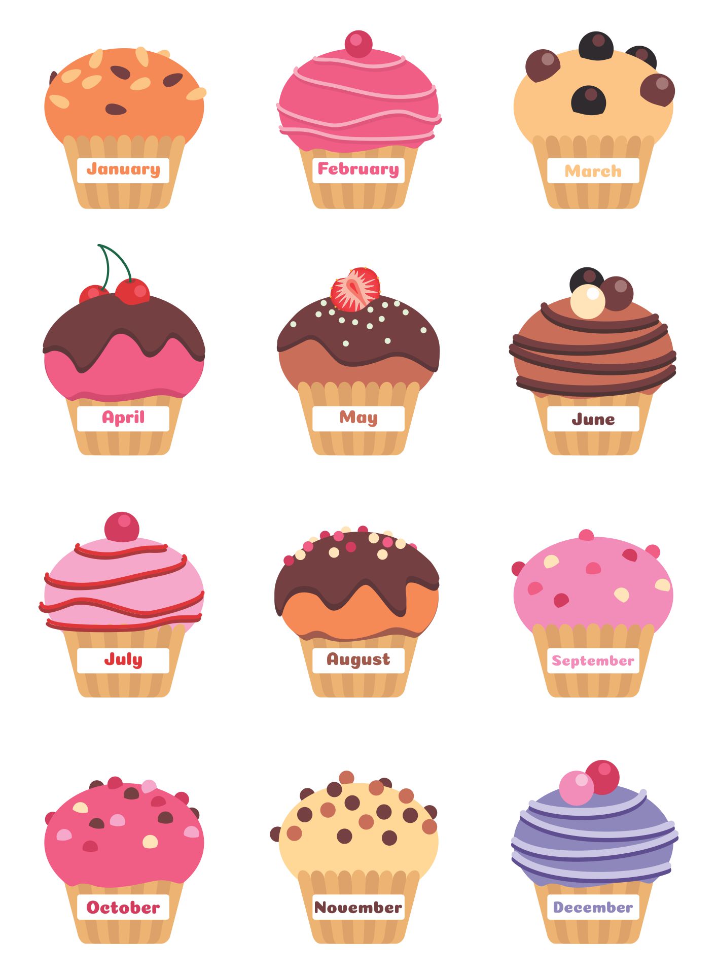 Monthly Birthday Cupcake 10 Free PDF Printables Printablee