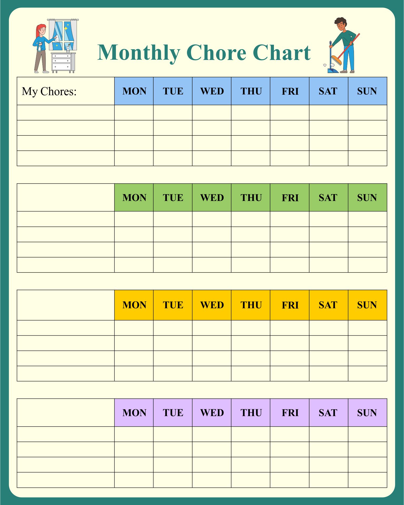 Free Monthly Chore Chart Template Chore Chart Template My XXX Hot Girl