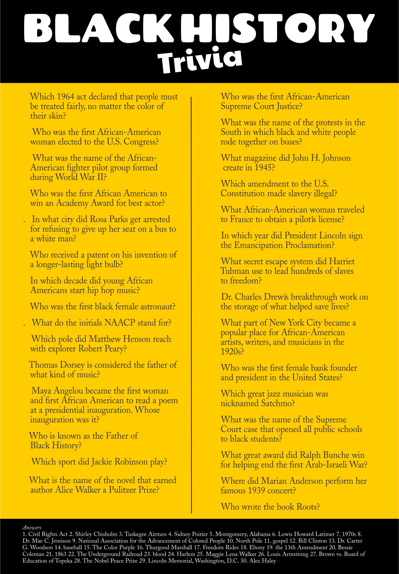 Funny Black Trivia Questions Printable