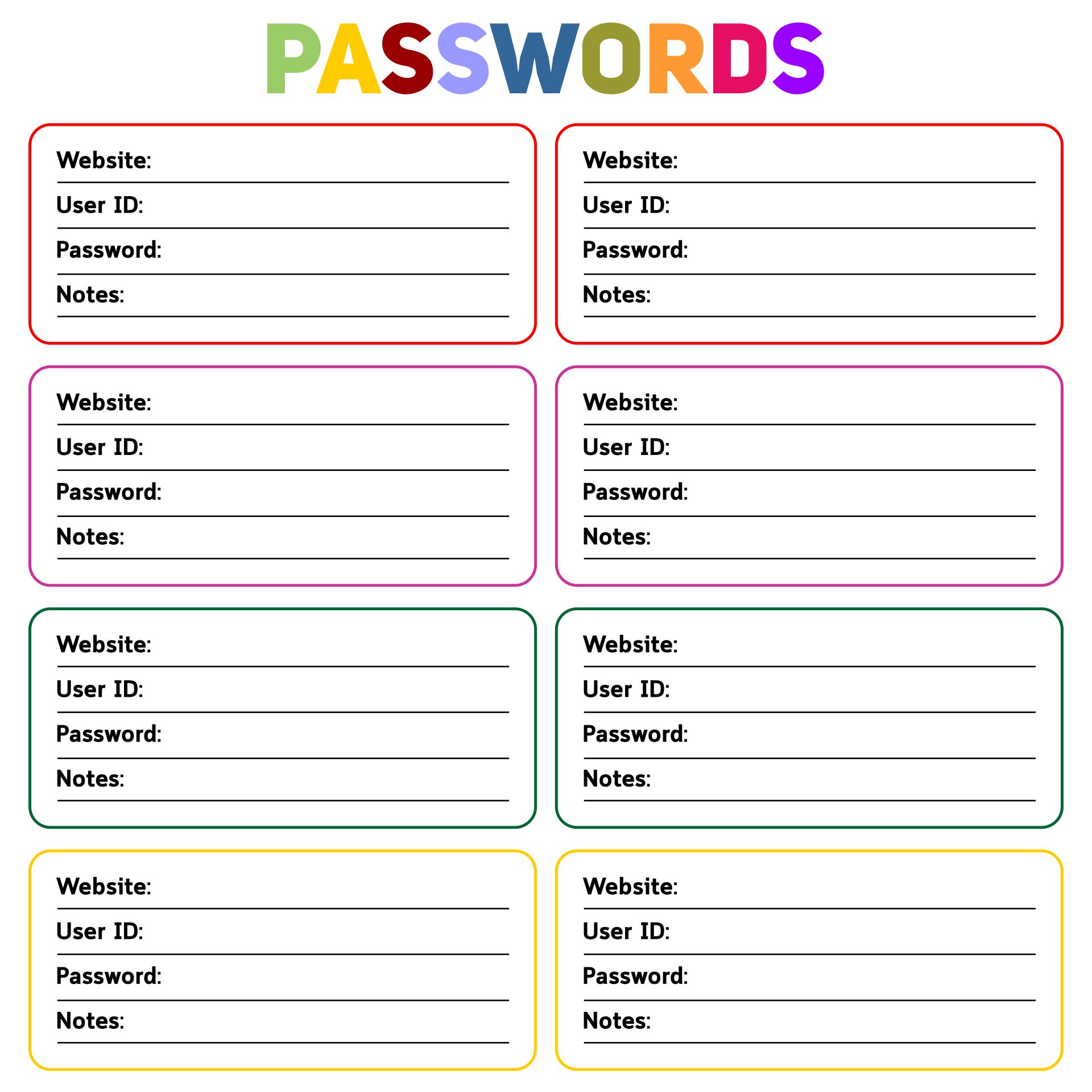 Password Log Sheets - 10 Free PDF Printables | Printablee