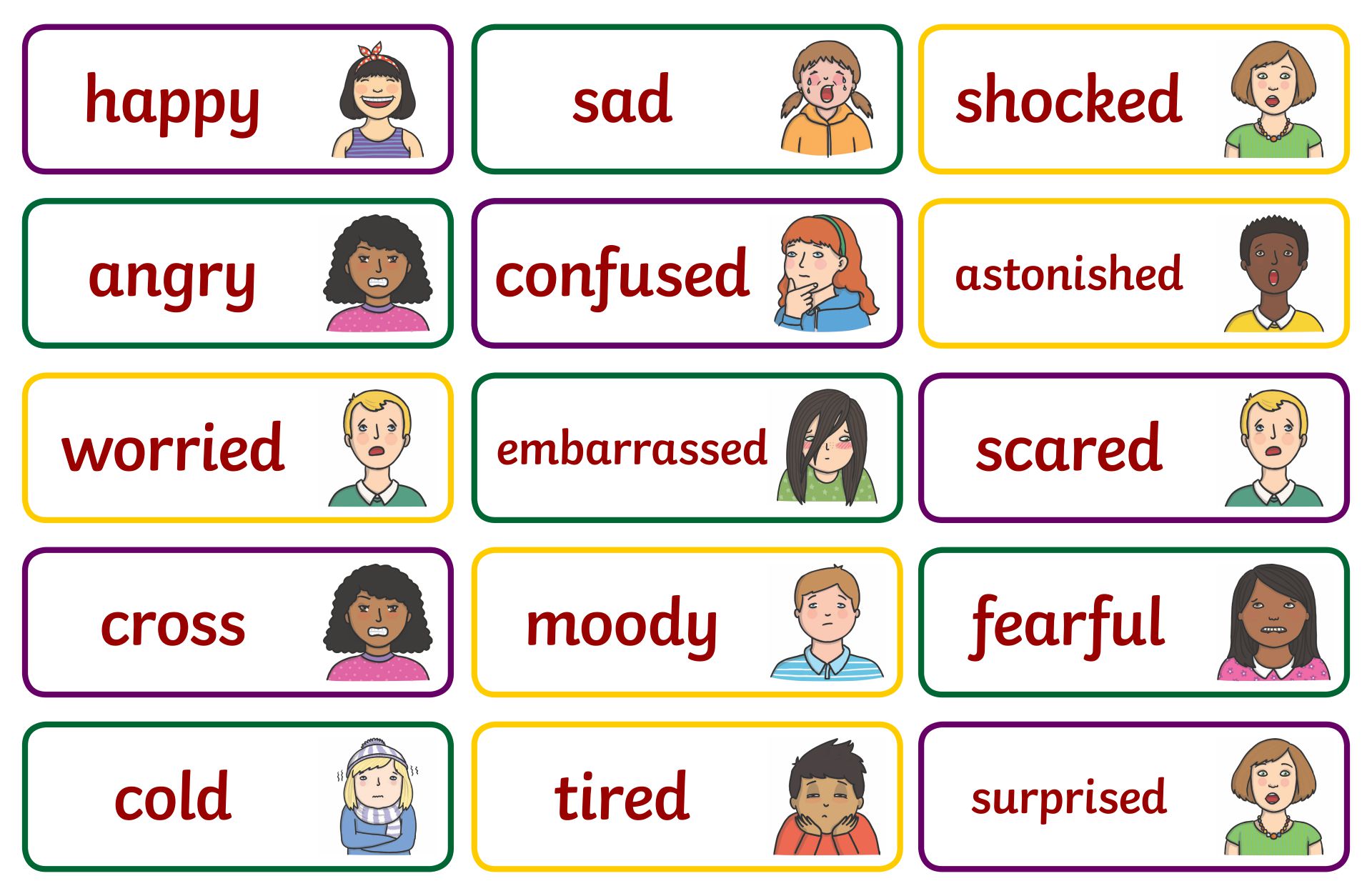 A collection of printable emotion cards
