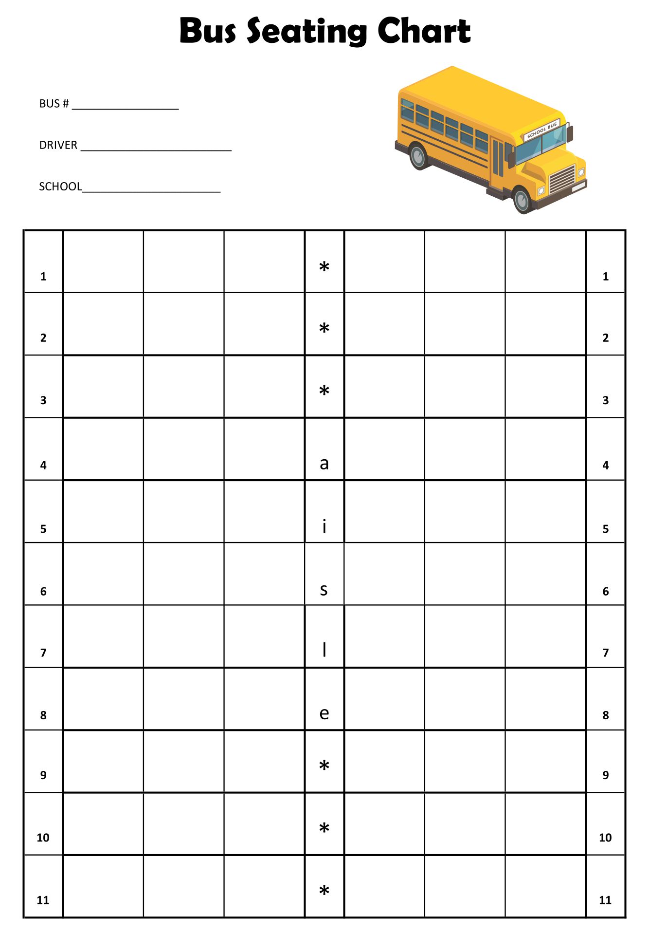 Bus Seating Chart Template