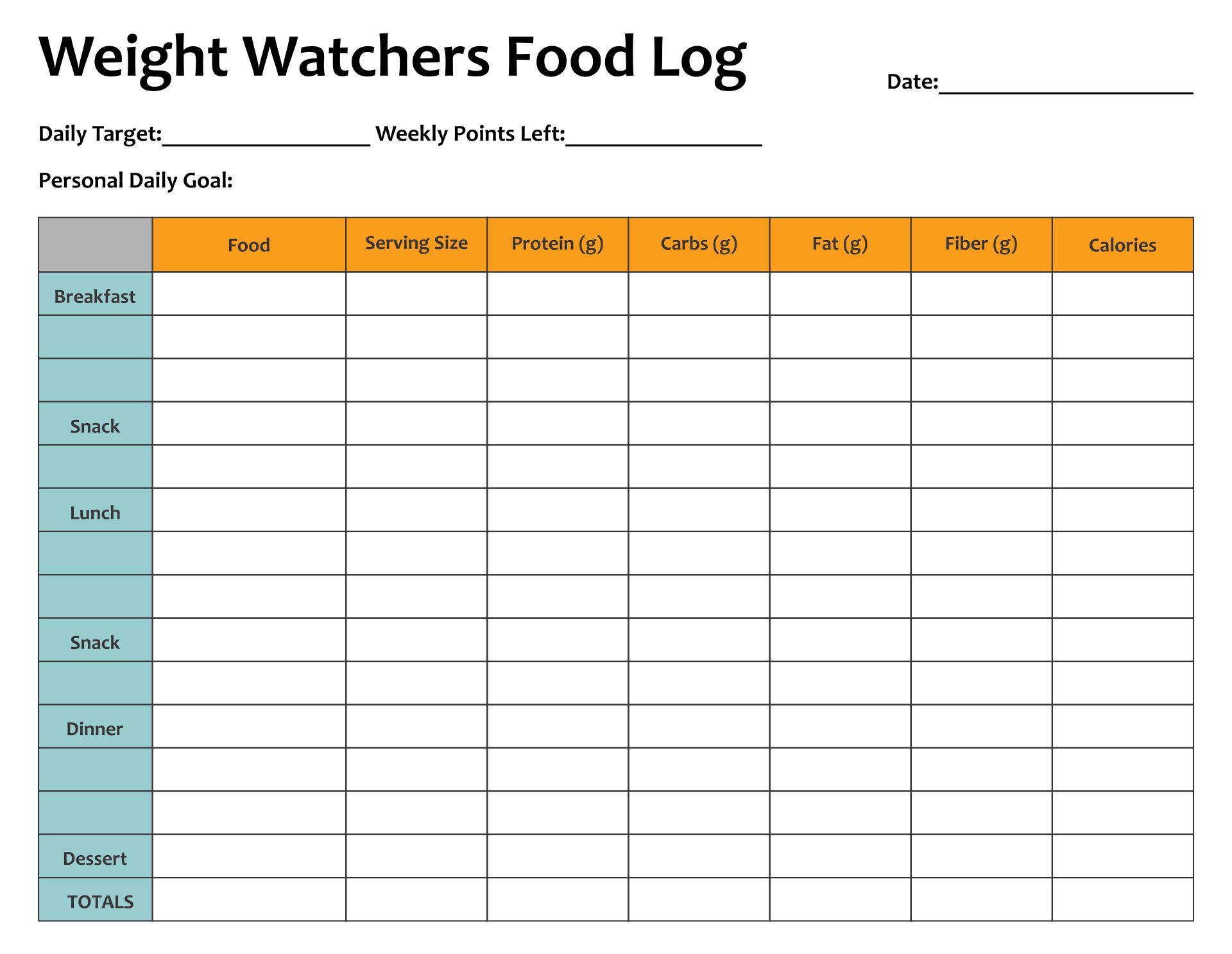 weight watchers points tracker template