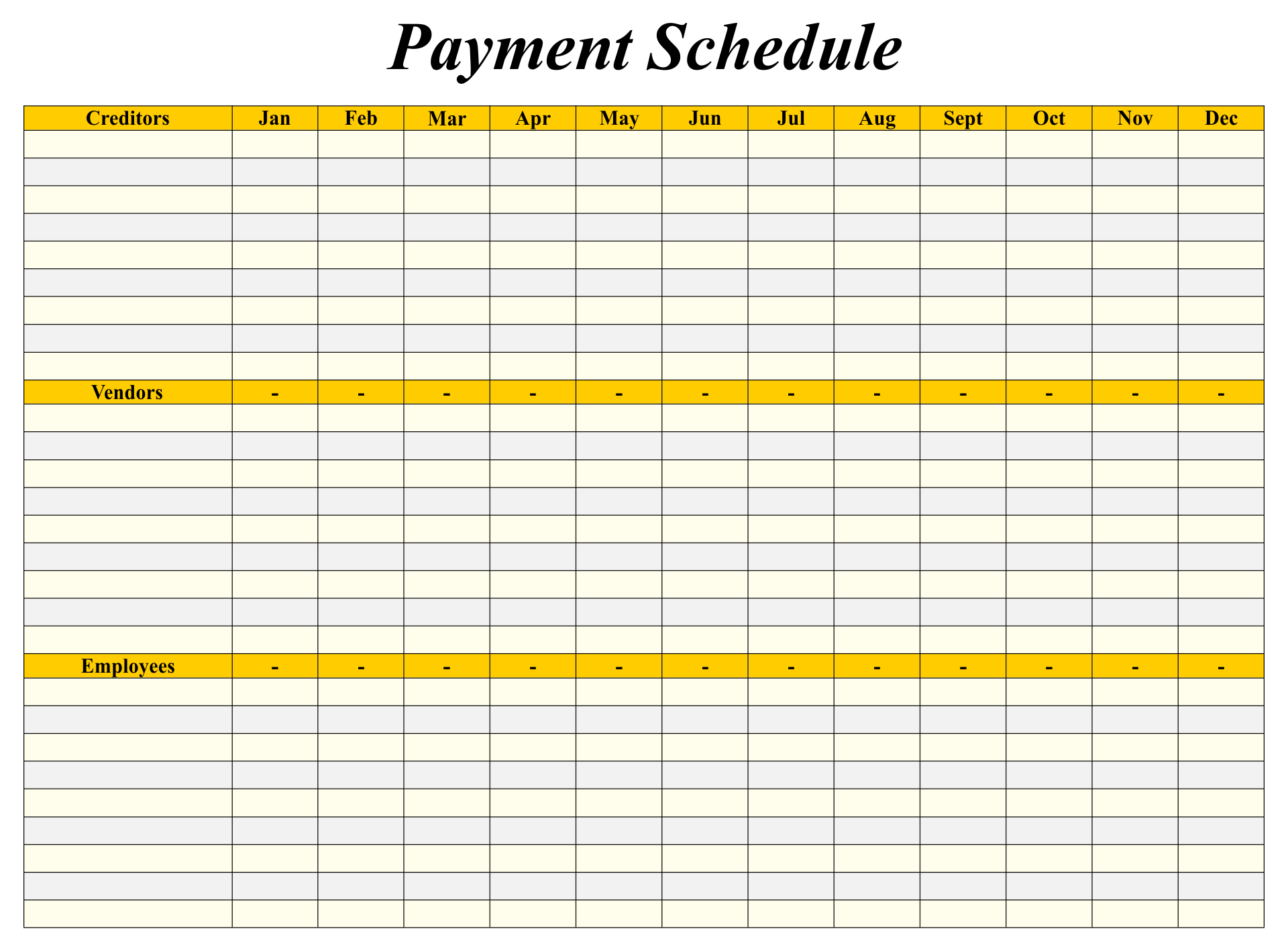 Printable Payment Schedule Template 2023 Calendar Printable