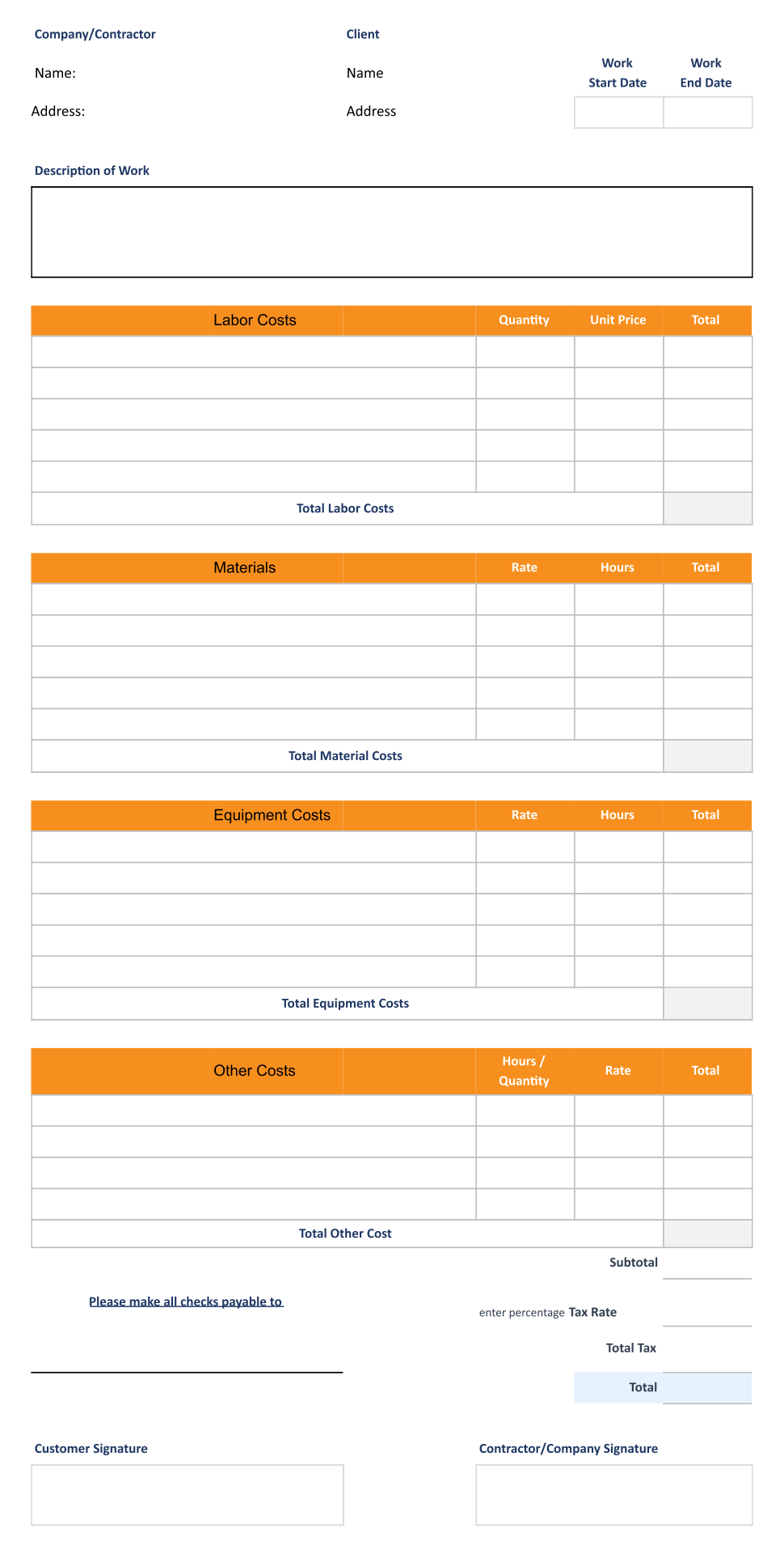 Printable Estimate Template