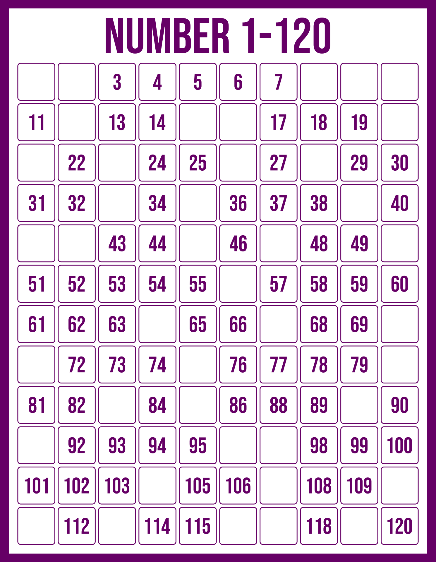 120 Counting Chart Printable