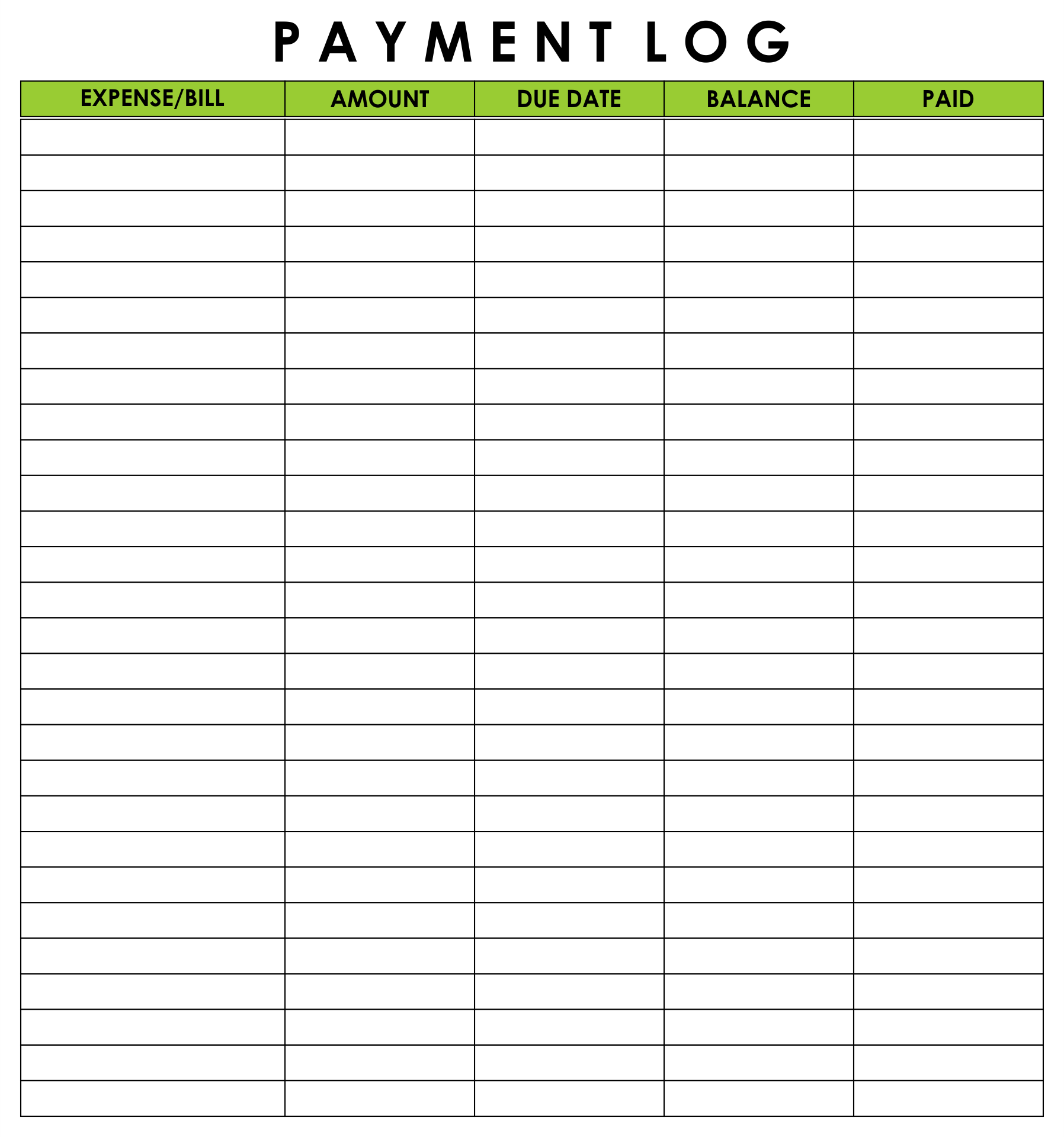 Payment Log Template