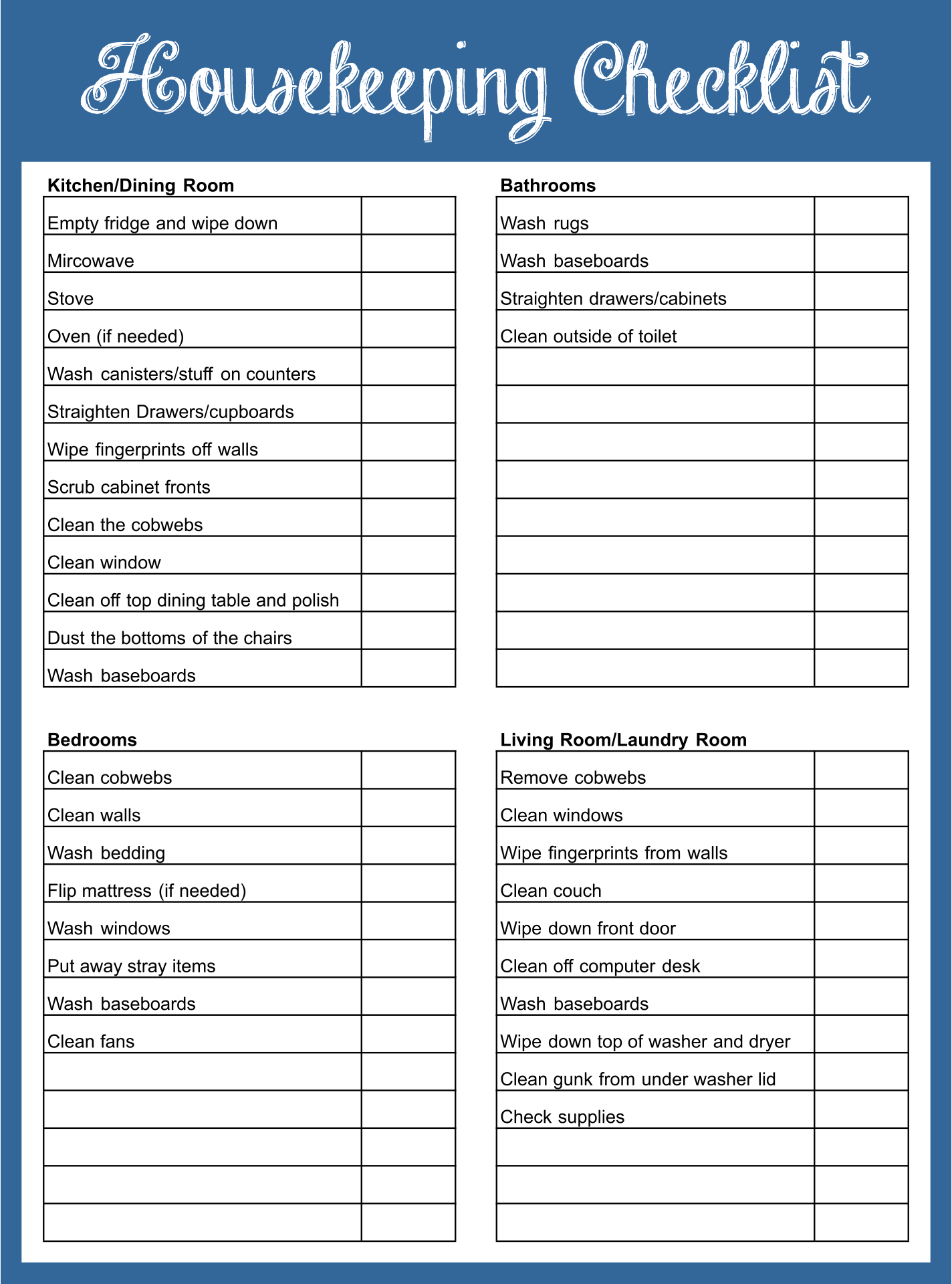 Printable Housekeeping Weekly Checklist Editable Room And Task List Housekeeping Housekeeper