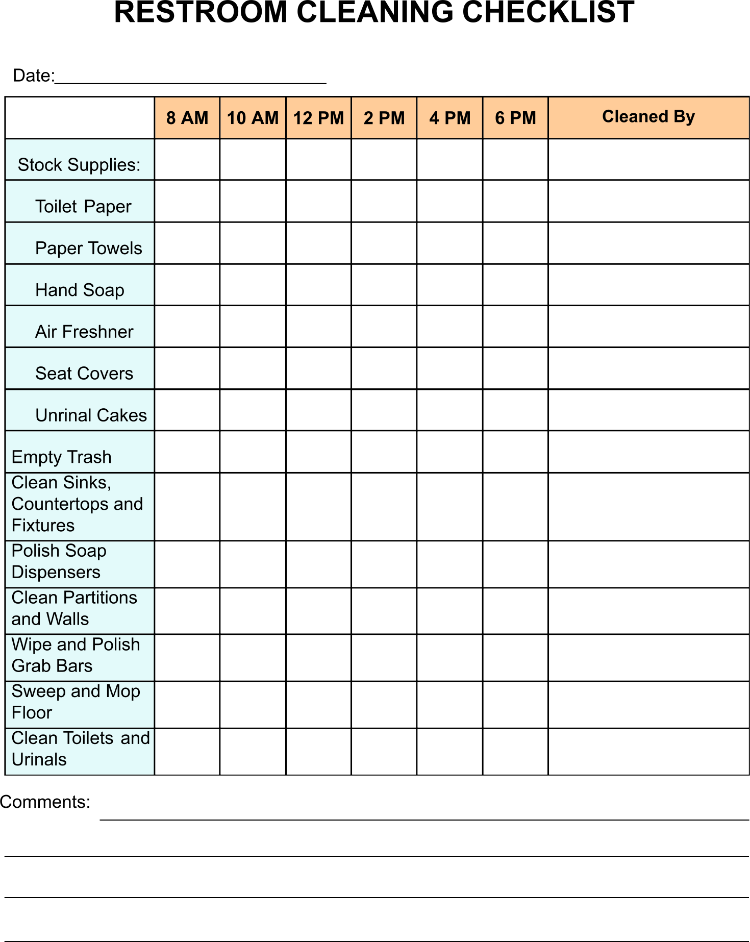 Printable Cleaning Log Template