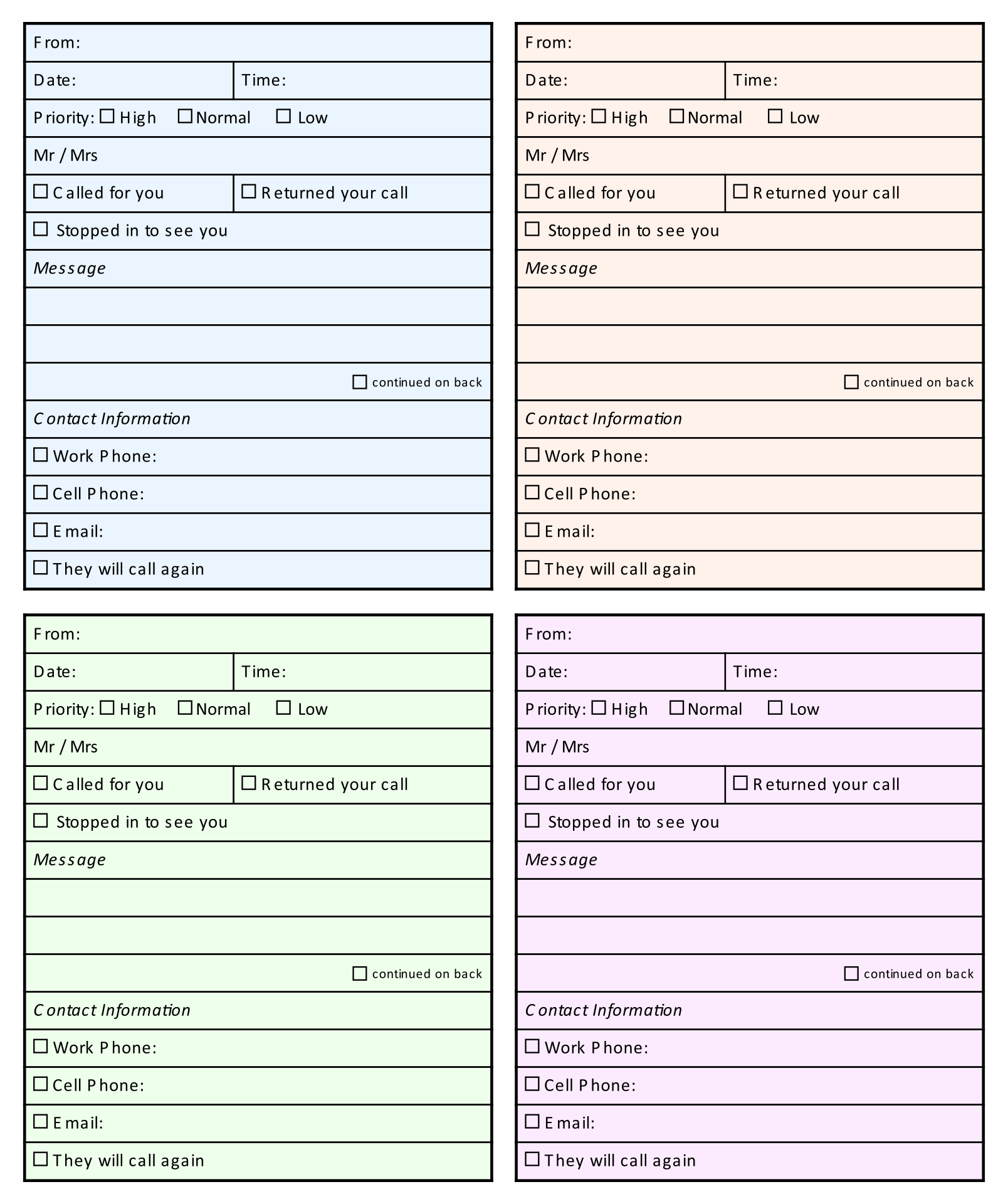 Printable Phone Message Template