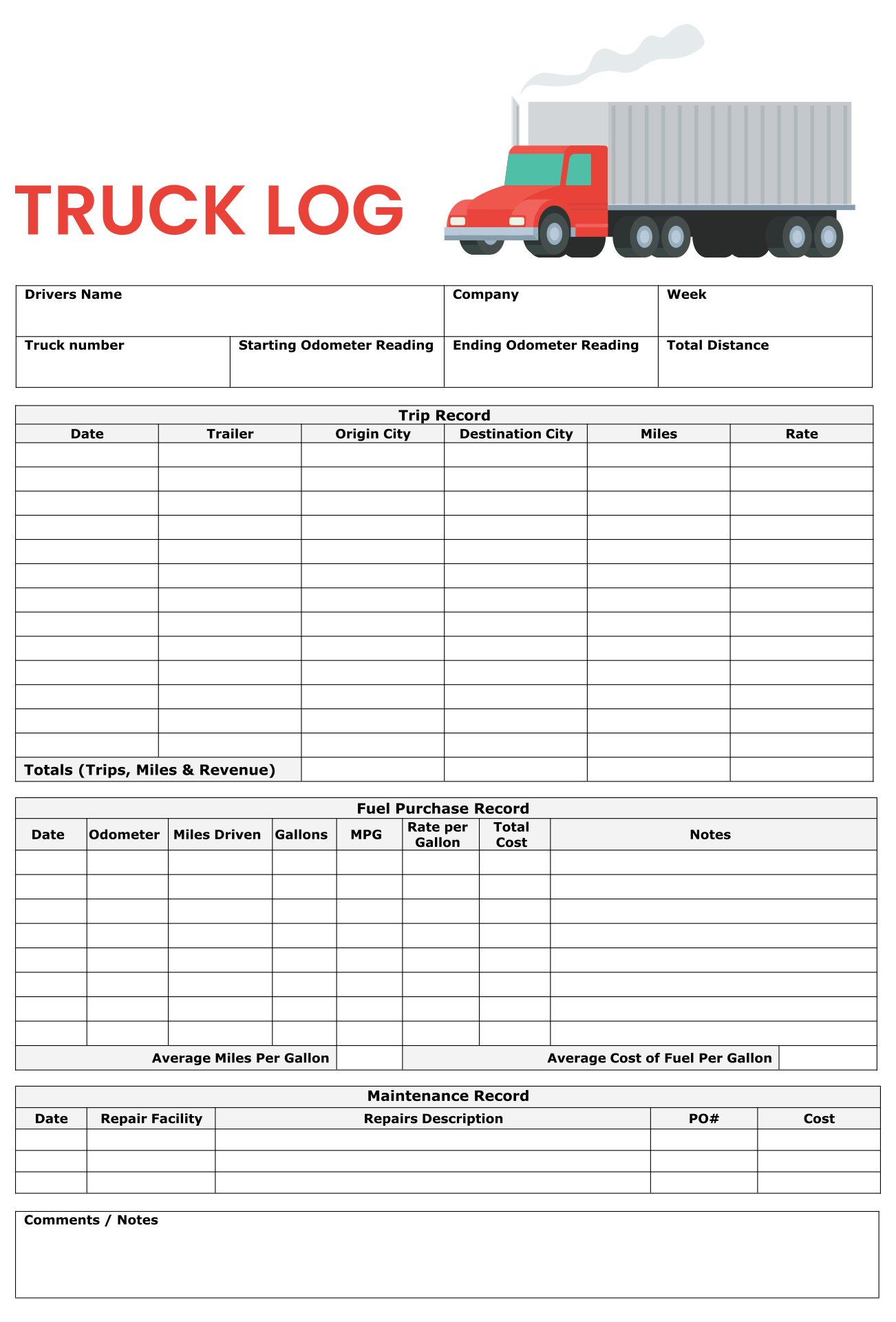 Truck Drivers Trip Sheet Template Hq Printable Documents Images and