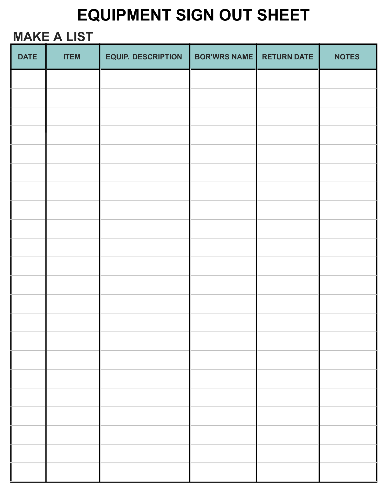 Printable Sign Out Sheet Template