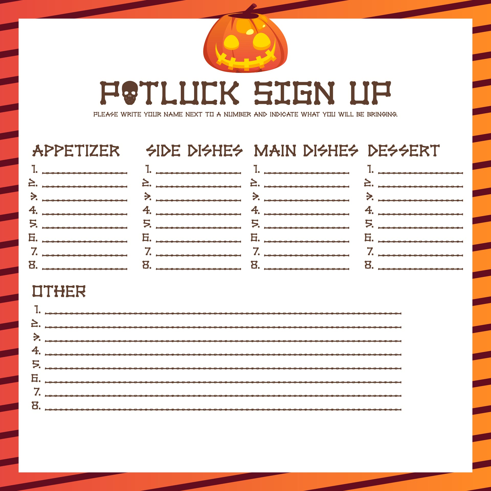 Template Printable Halloween Potluck Sign Up Sheet Printable Templates