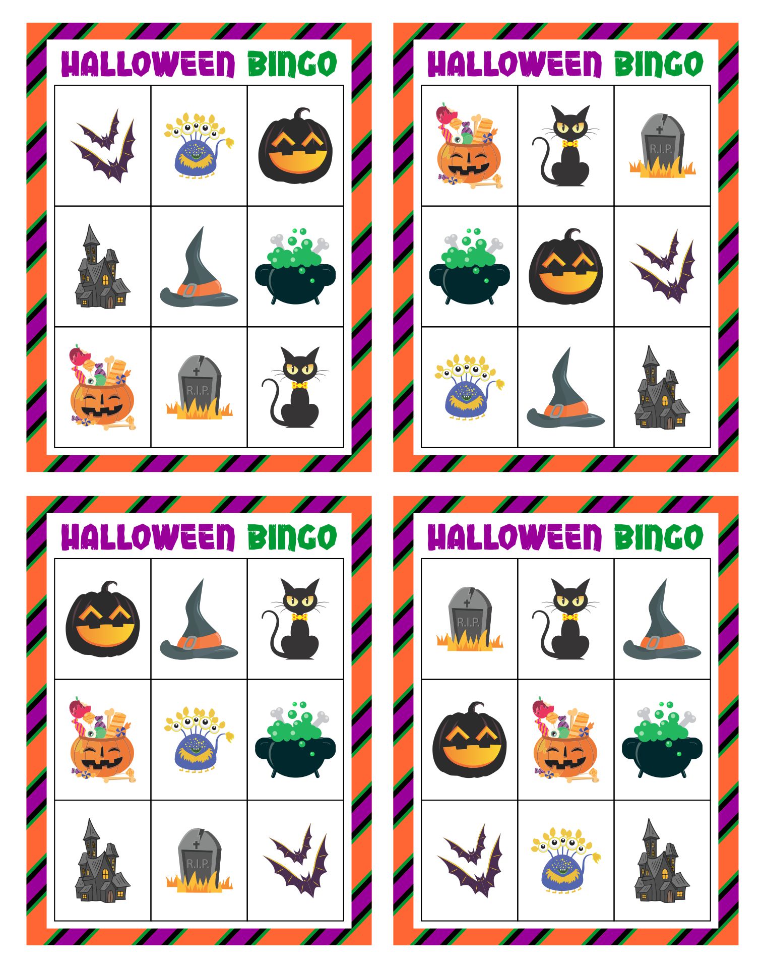 Free Printable Halloween Bingo Cards For 30 Players - Printable ...