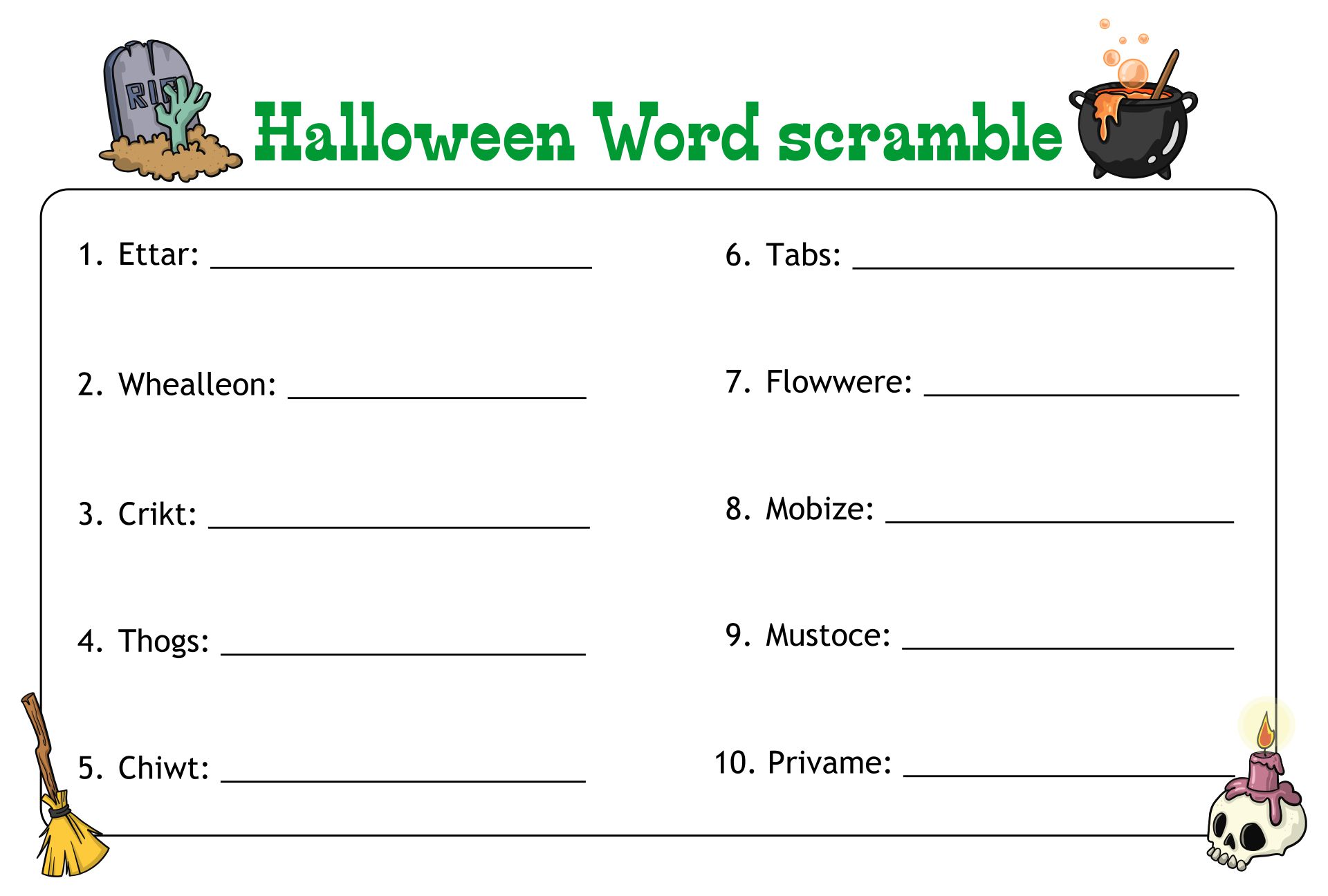 Free Halloween Word Scramble Printables Printable Templates