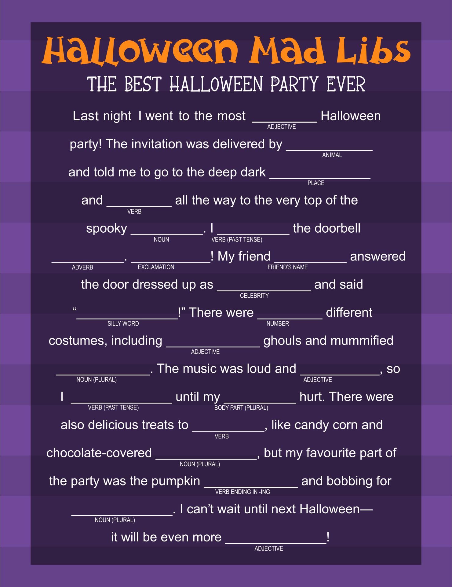 Printable Halloween Mad Libs