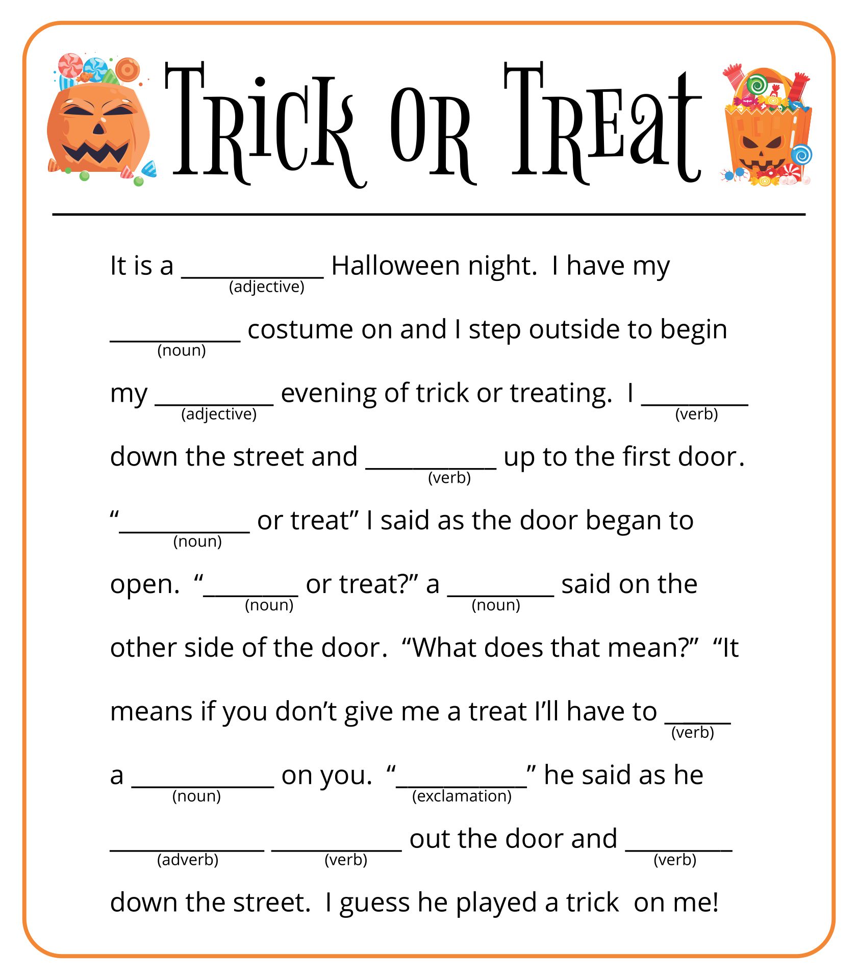 Halloween Mad Libs Printable Free Printable World Holiday