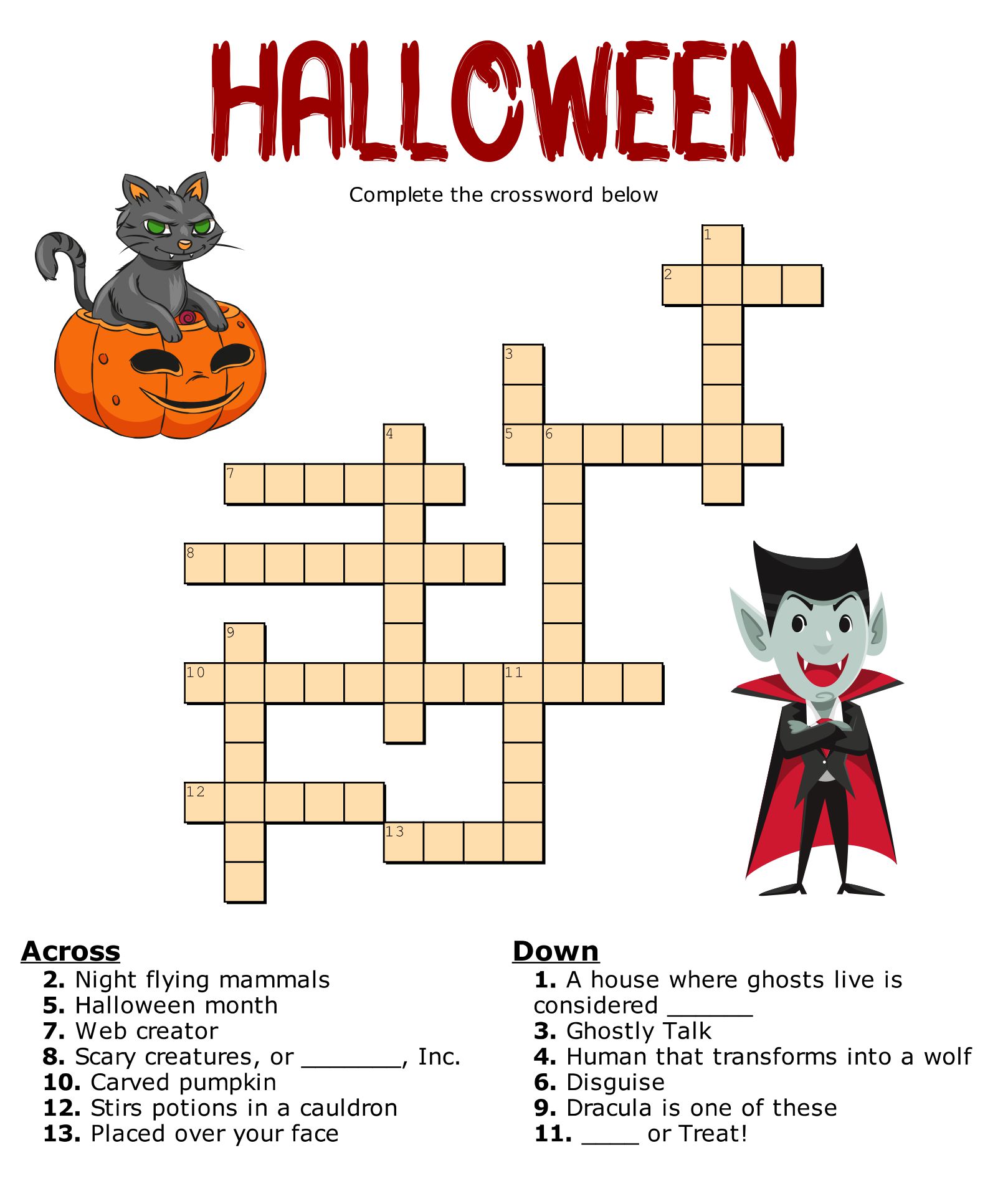 15 Best Free Printable Halloween Crossword Puzzle For Free At 