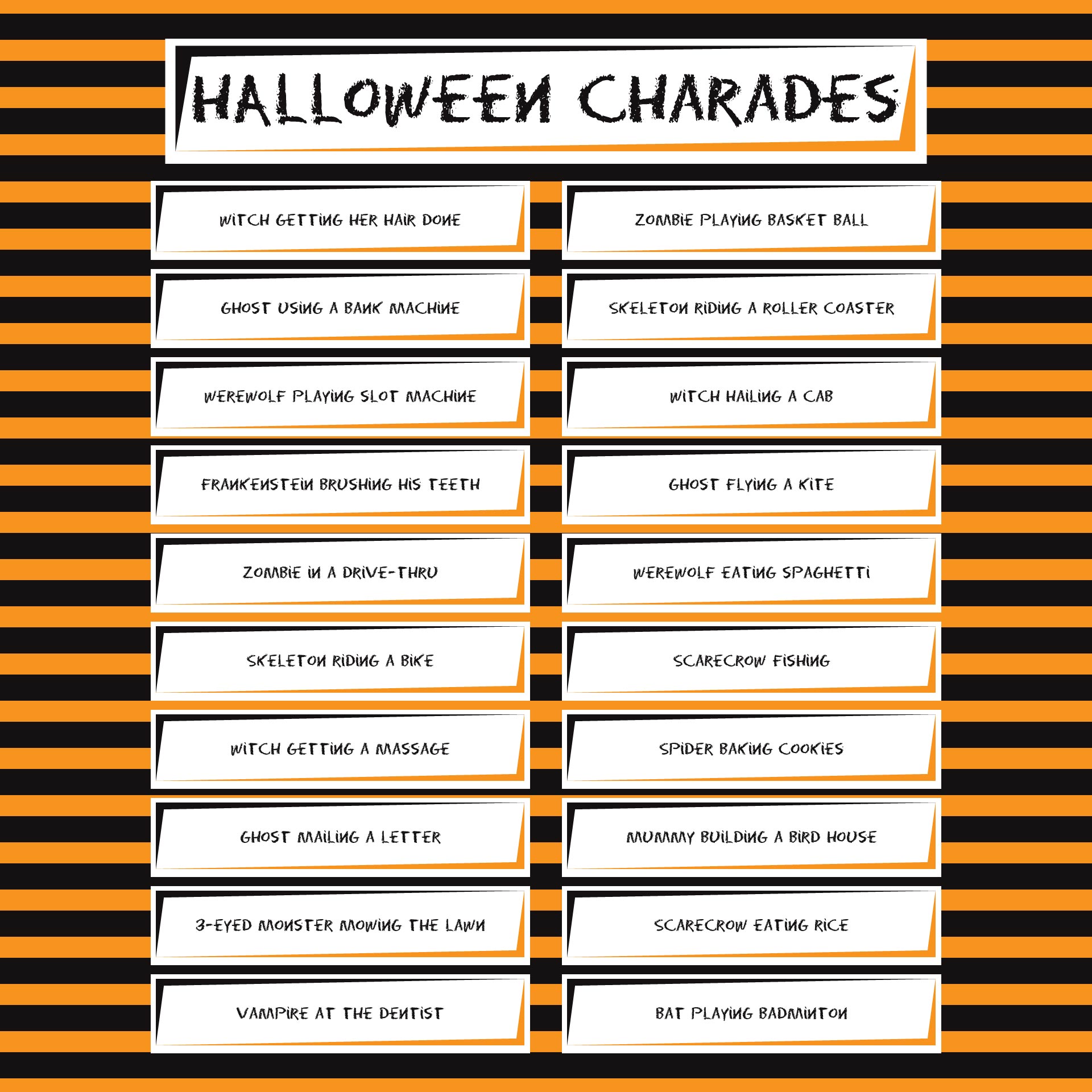 Halloween Charades Printable Customize And Print