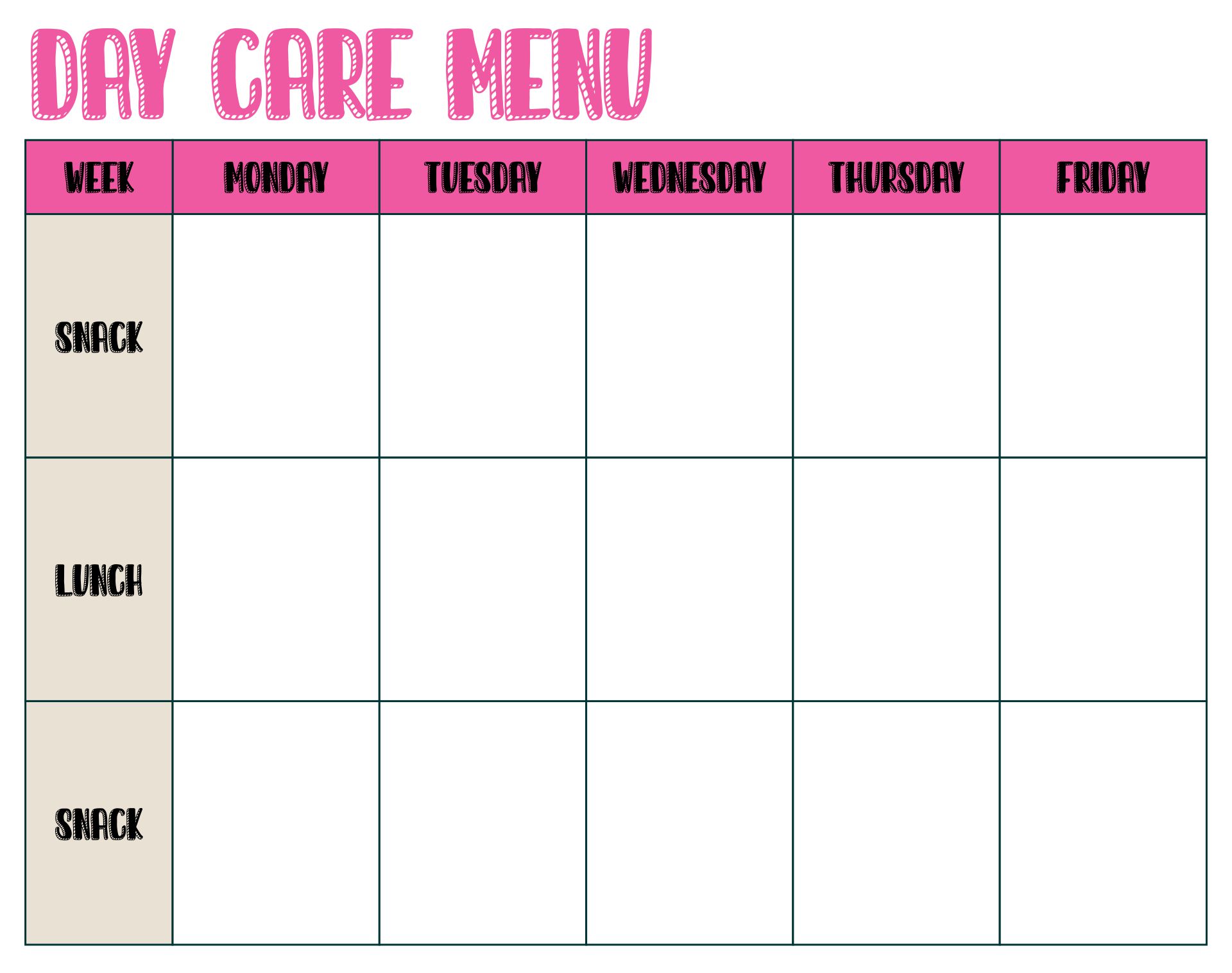 The Best 13 Free Fillable Daycare Menu Template Performtrendq