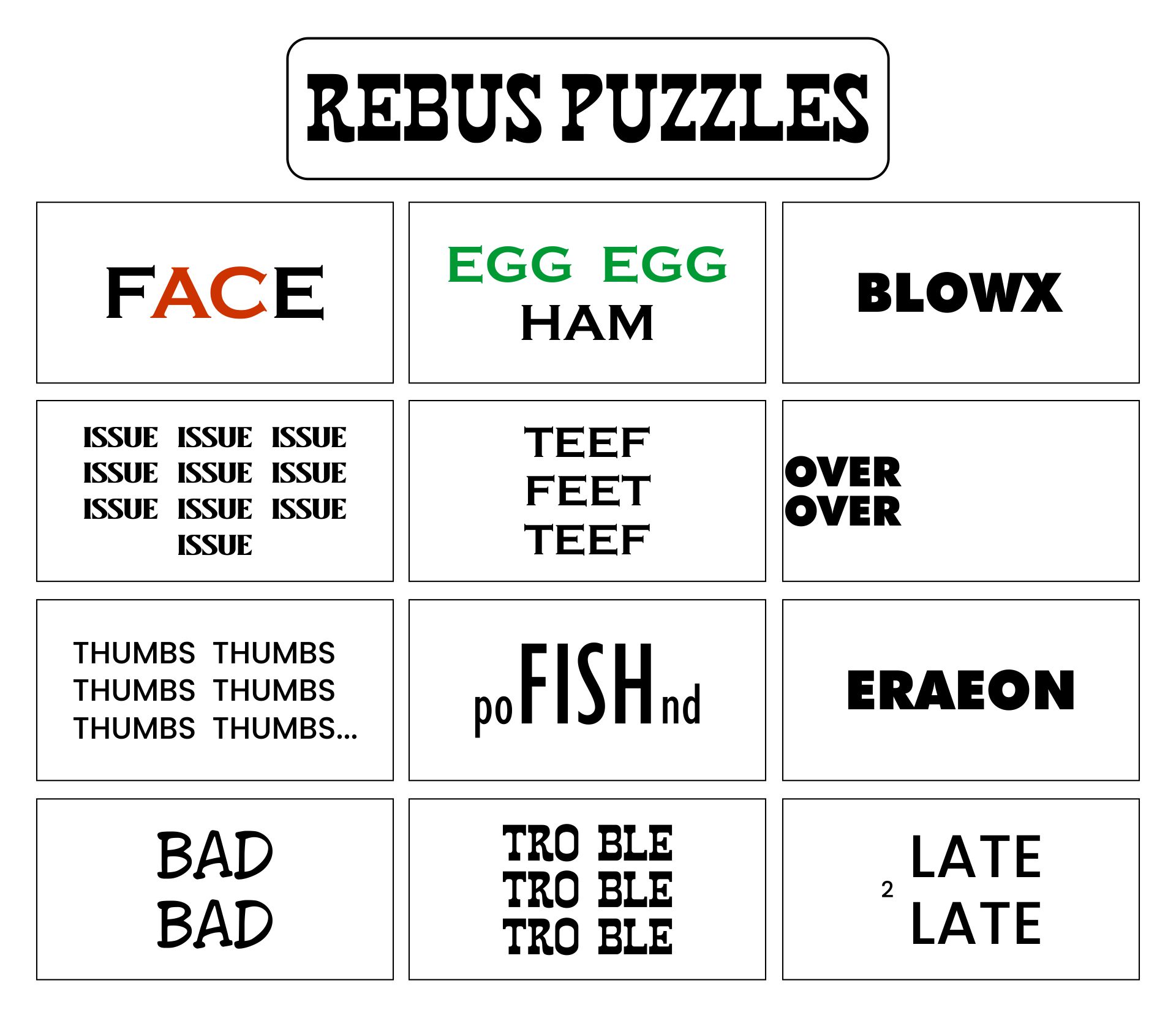 Rebus Puzzle Brain Teasers - 10 Free PDF Printables | Printablee