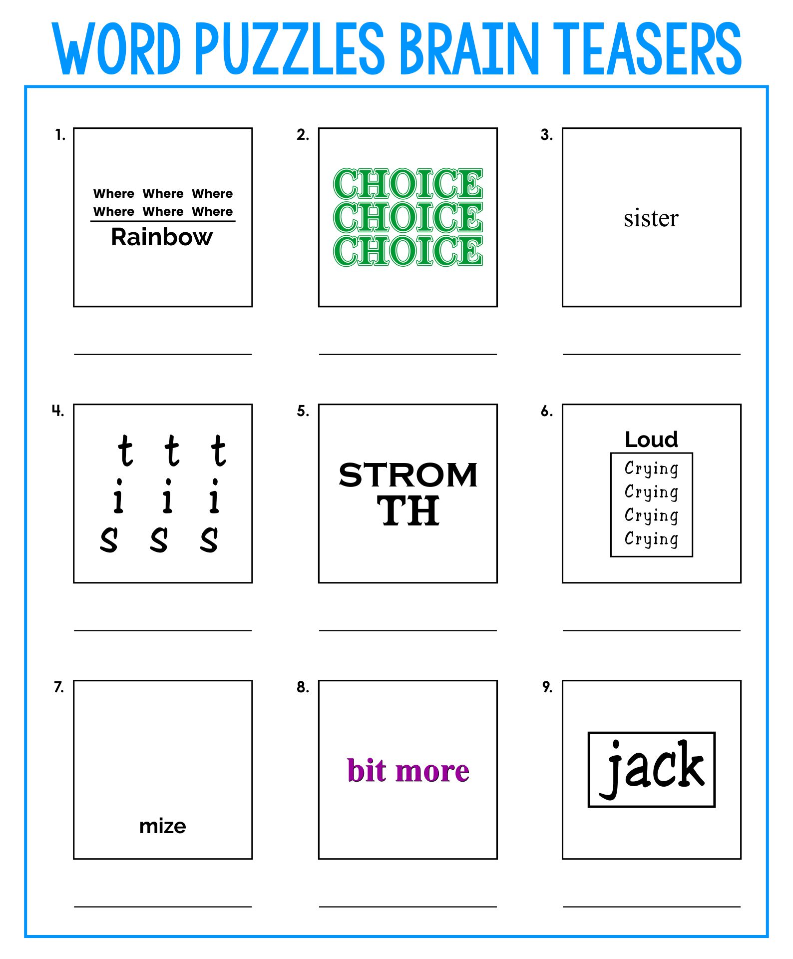 Printable Word Puzzles Brain Teasers