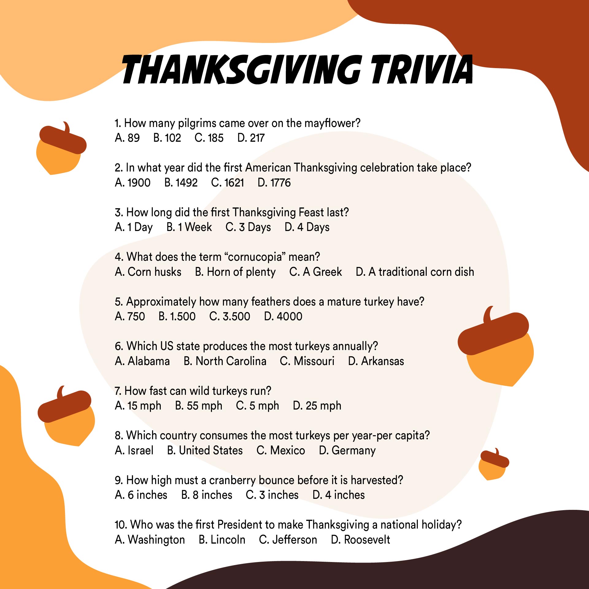 10 Best Free Printable Thanksgiving Trivia Quiz PDF for Free at Printablee