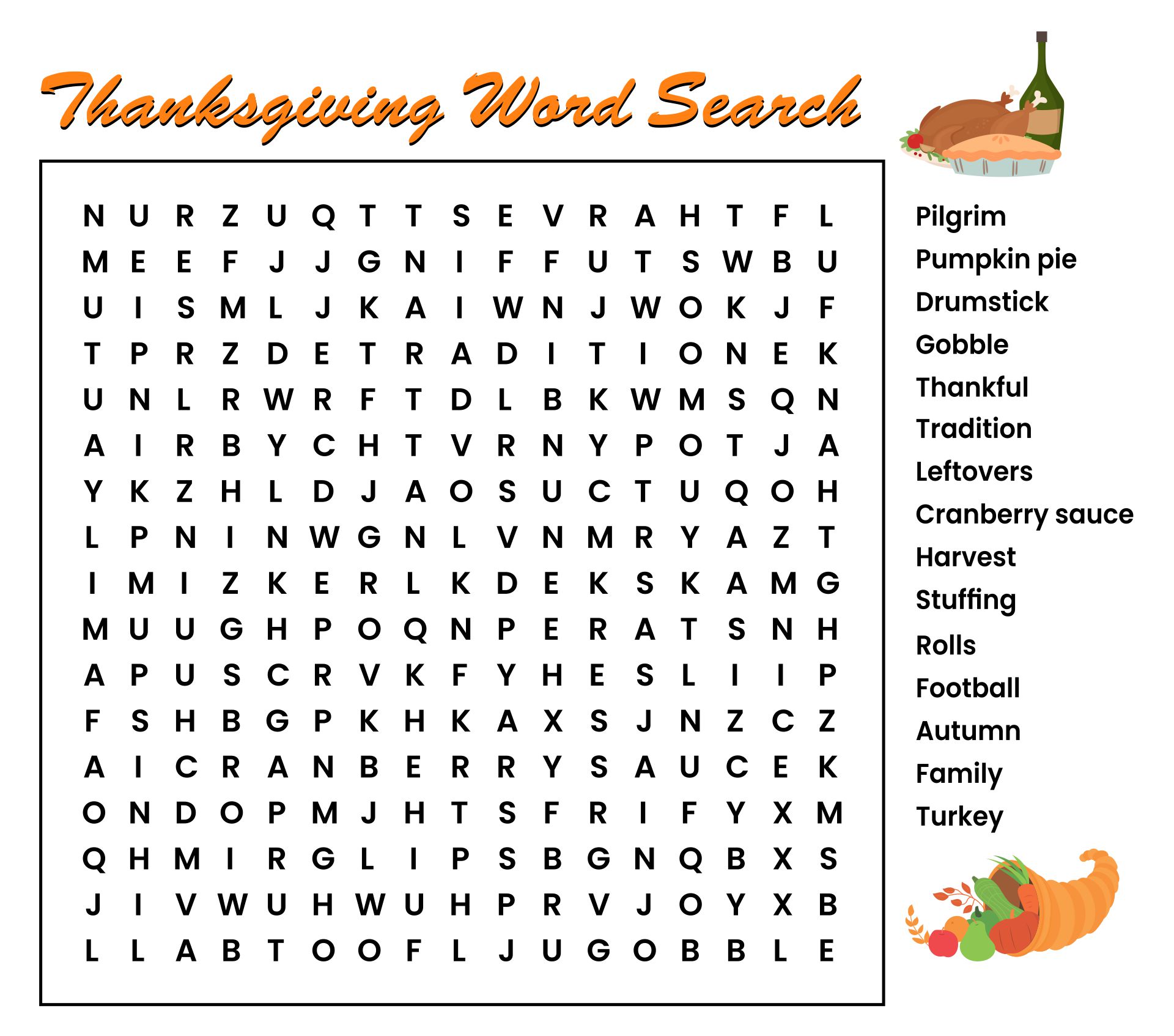 Thanksgiving Word Search - 10 Free PDF Printables | Printablee
