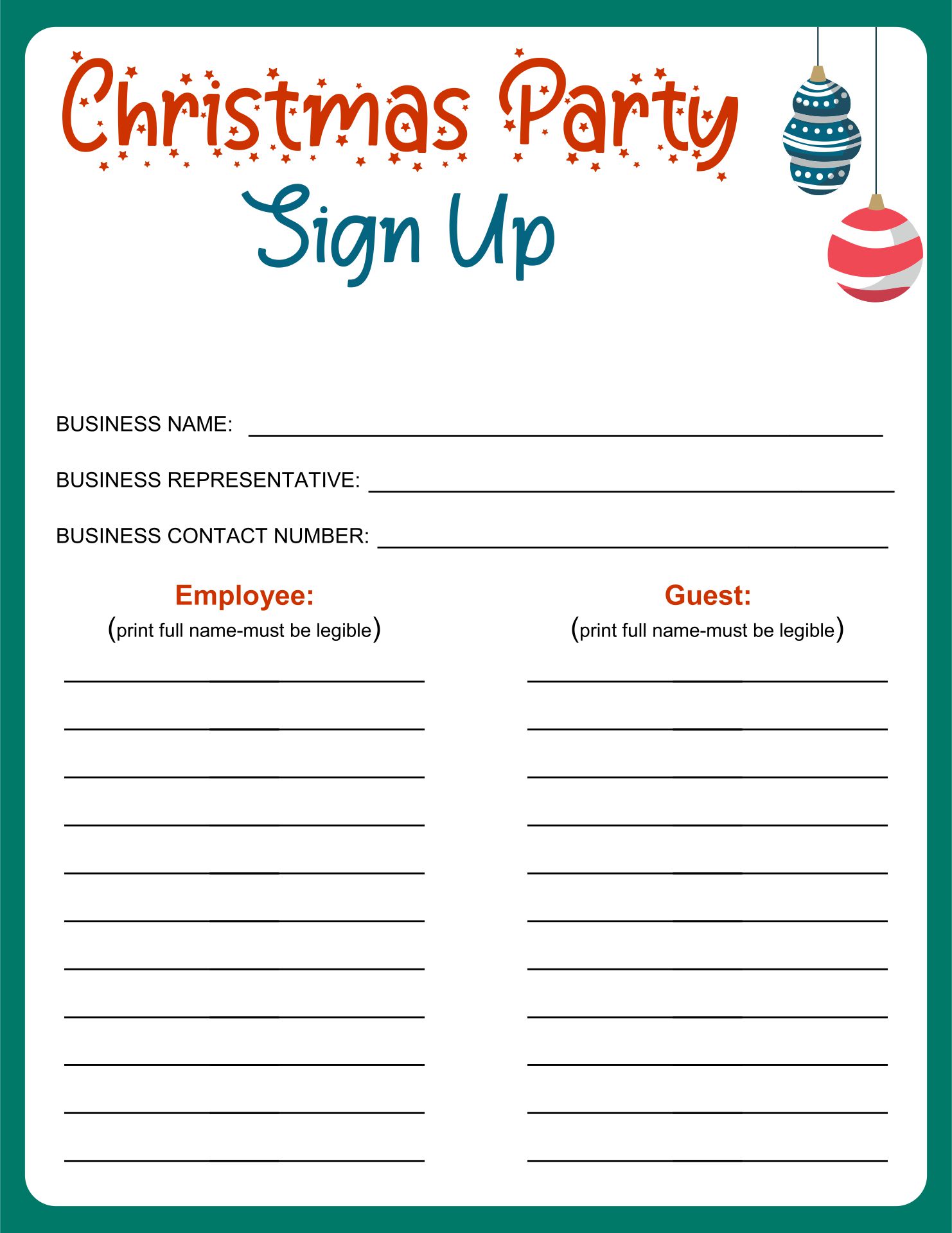 Free Printable Christmas Party Sign Up Sheet Template Printable Form