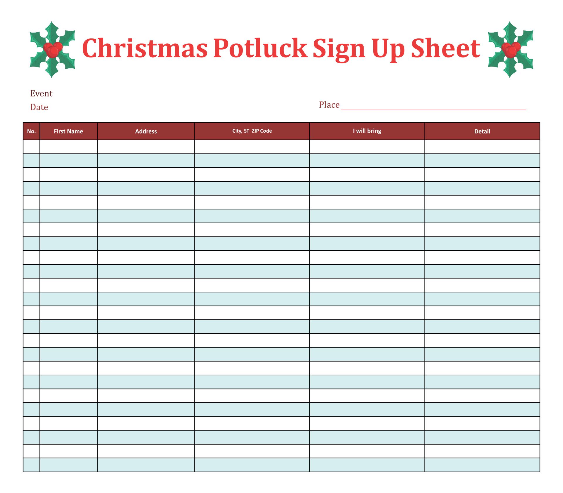 Christmas Potluck Sign Up Sheet Template Word 4K Wallpapers Review