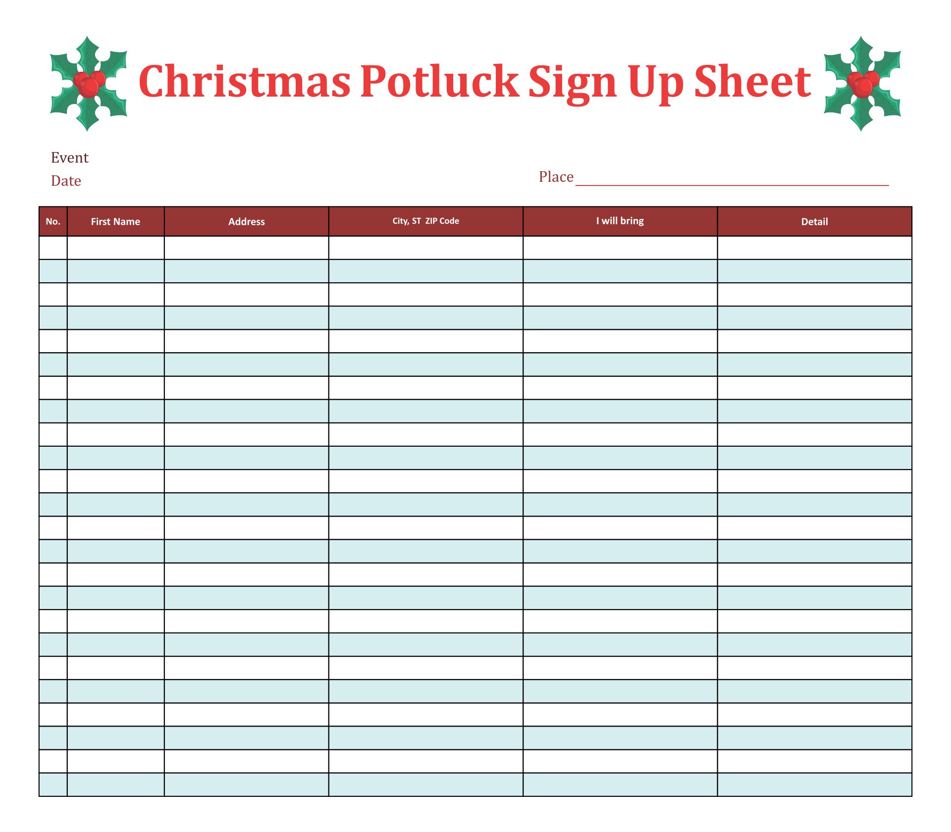 Christmas Party Potluck Sign Up Sheet Printable Fillable PDF Vlr eng br