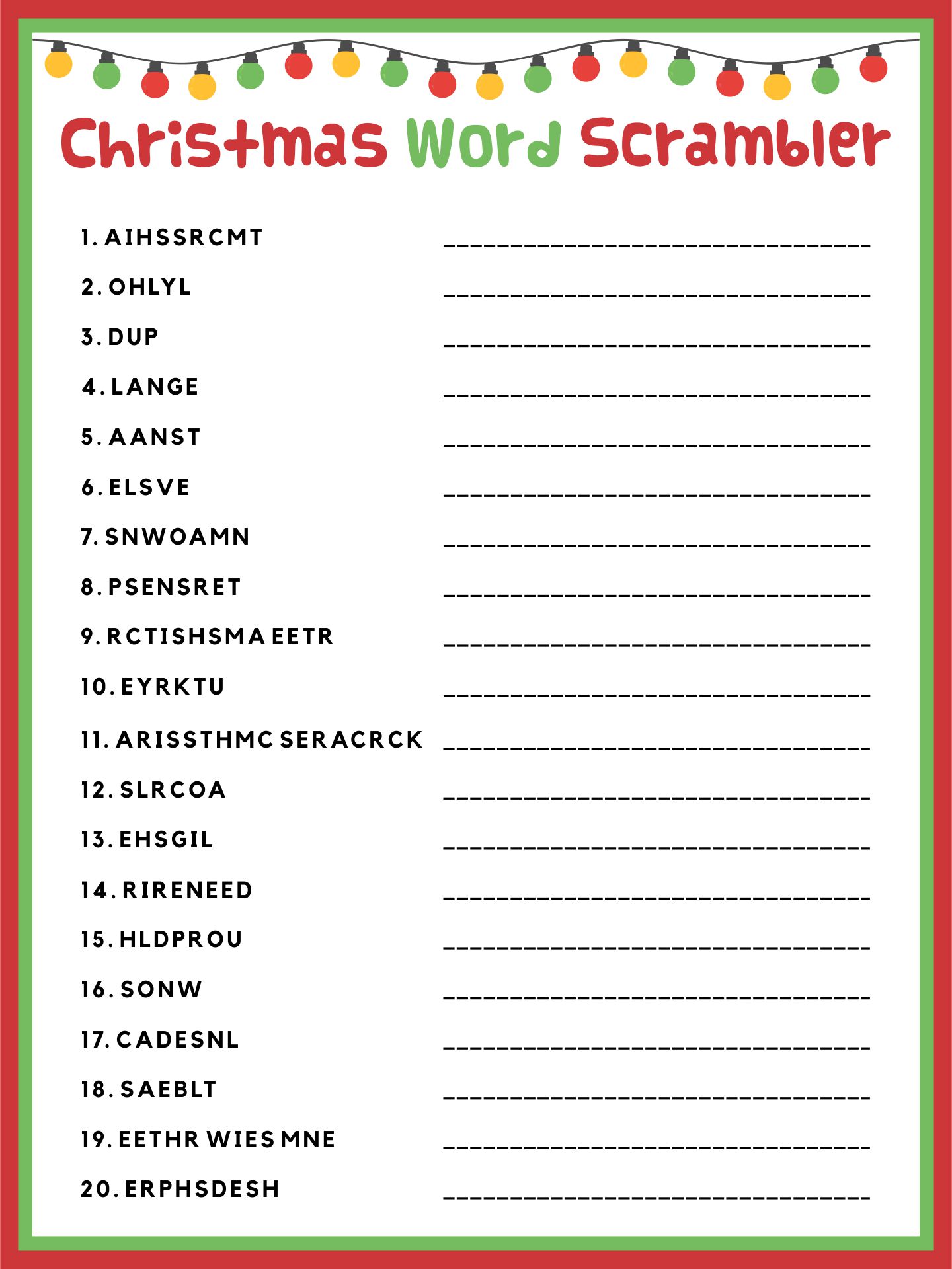 Christmas Word Scramble - 10 Free PDF Printables | Printablee