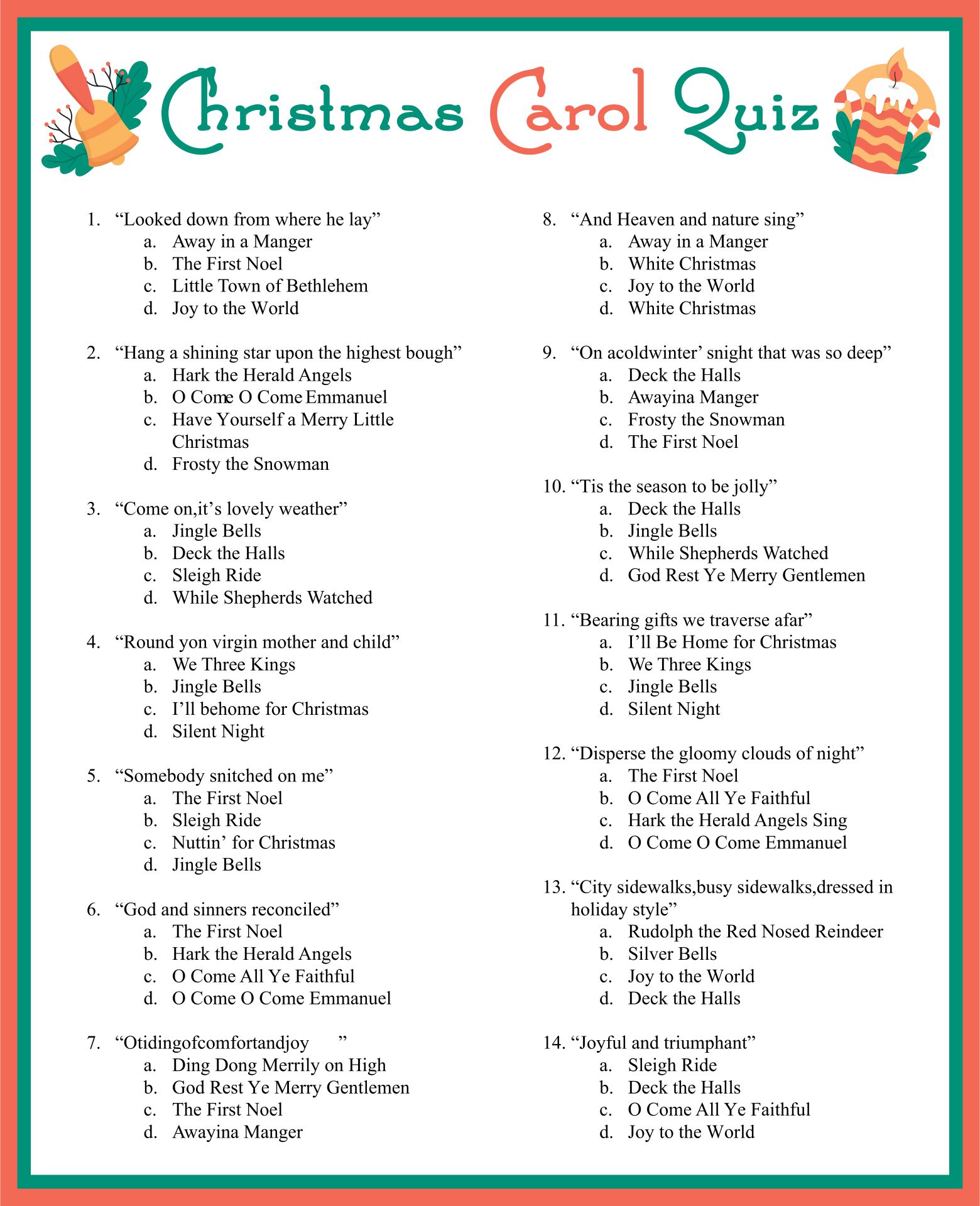 10 Best Printable Christmas Carol Trivia
