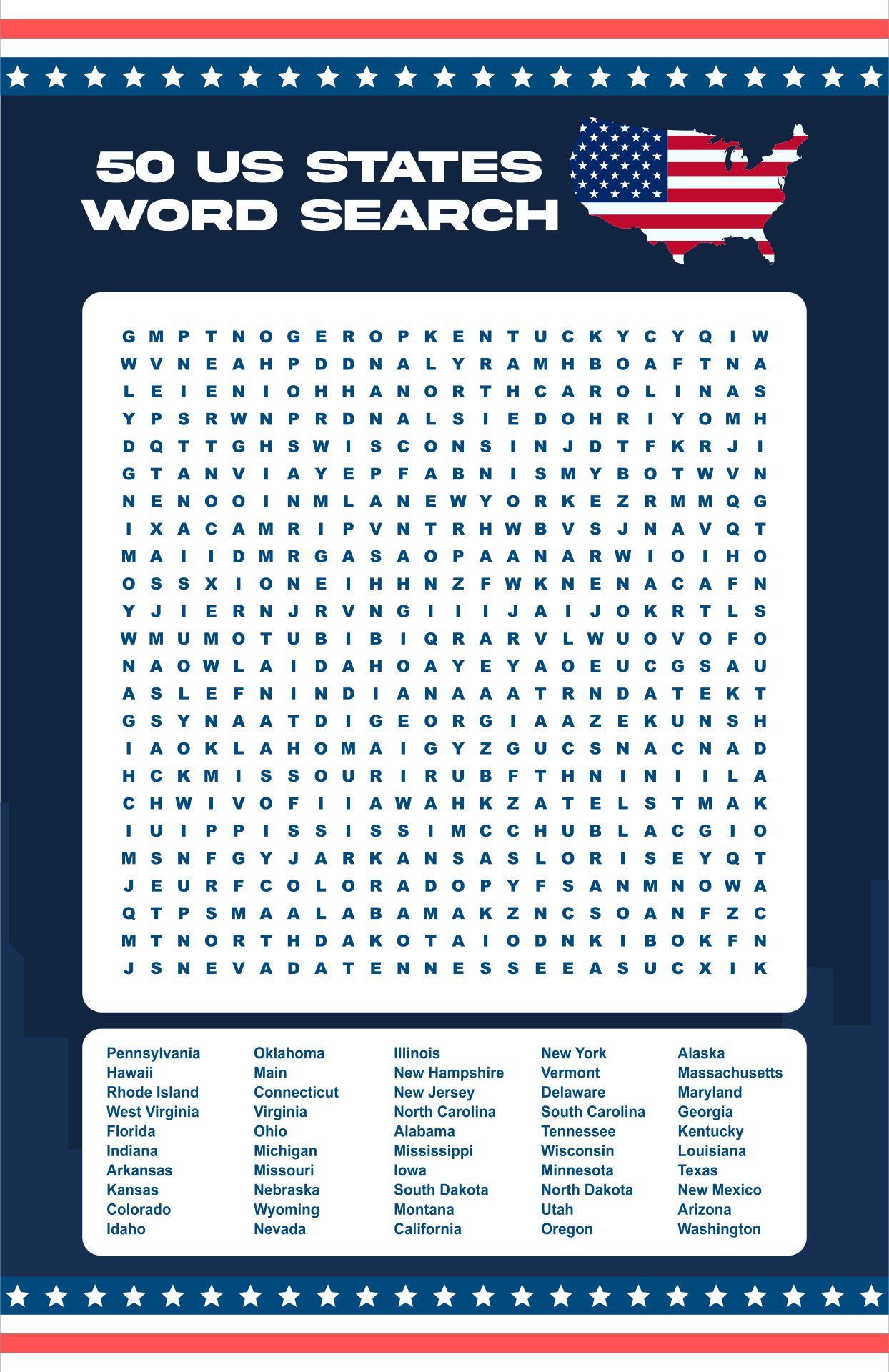 50 Us States Word Search Free Printable Word Search Printable Find