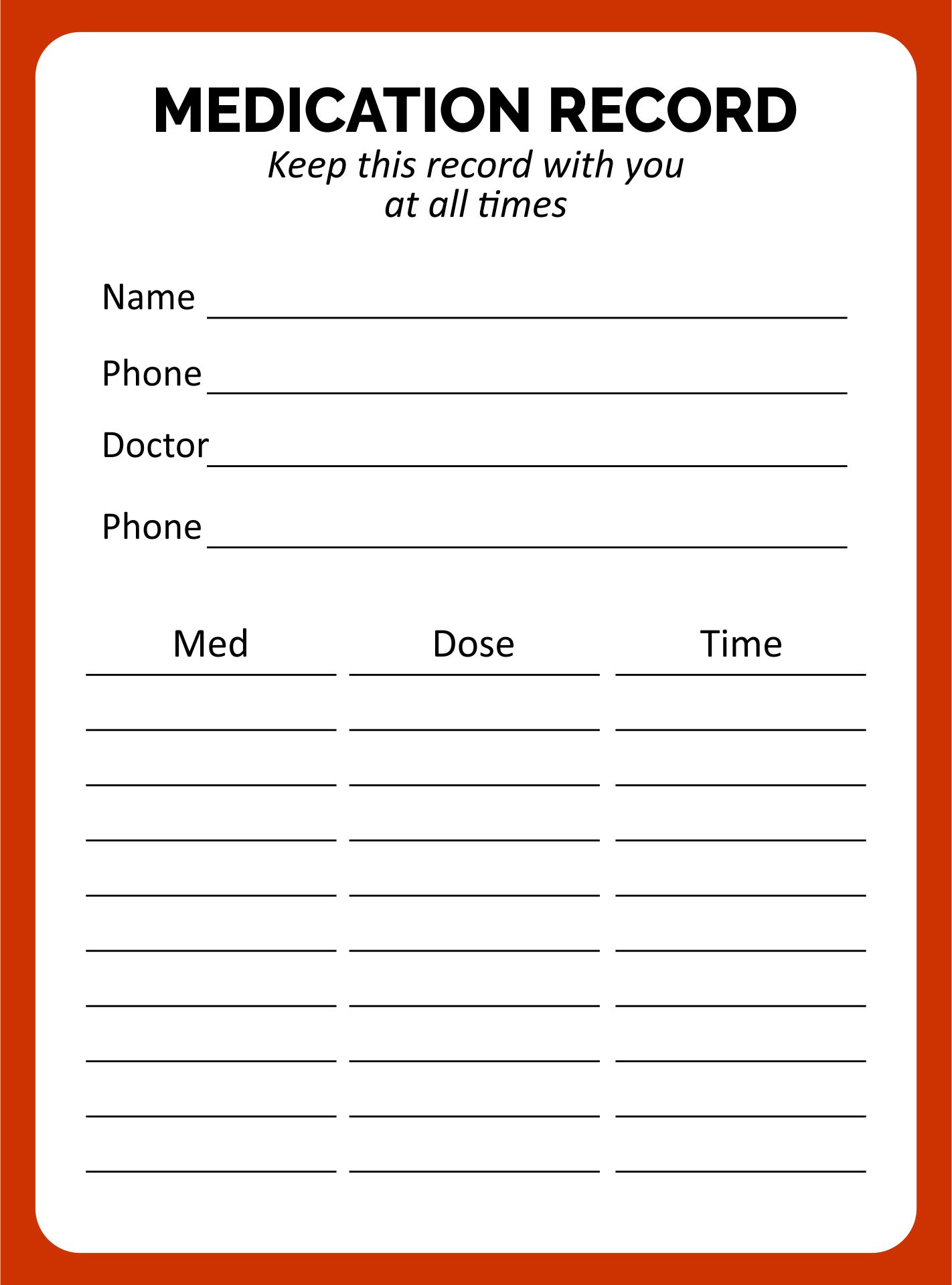 Free Printable Medication List Card