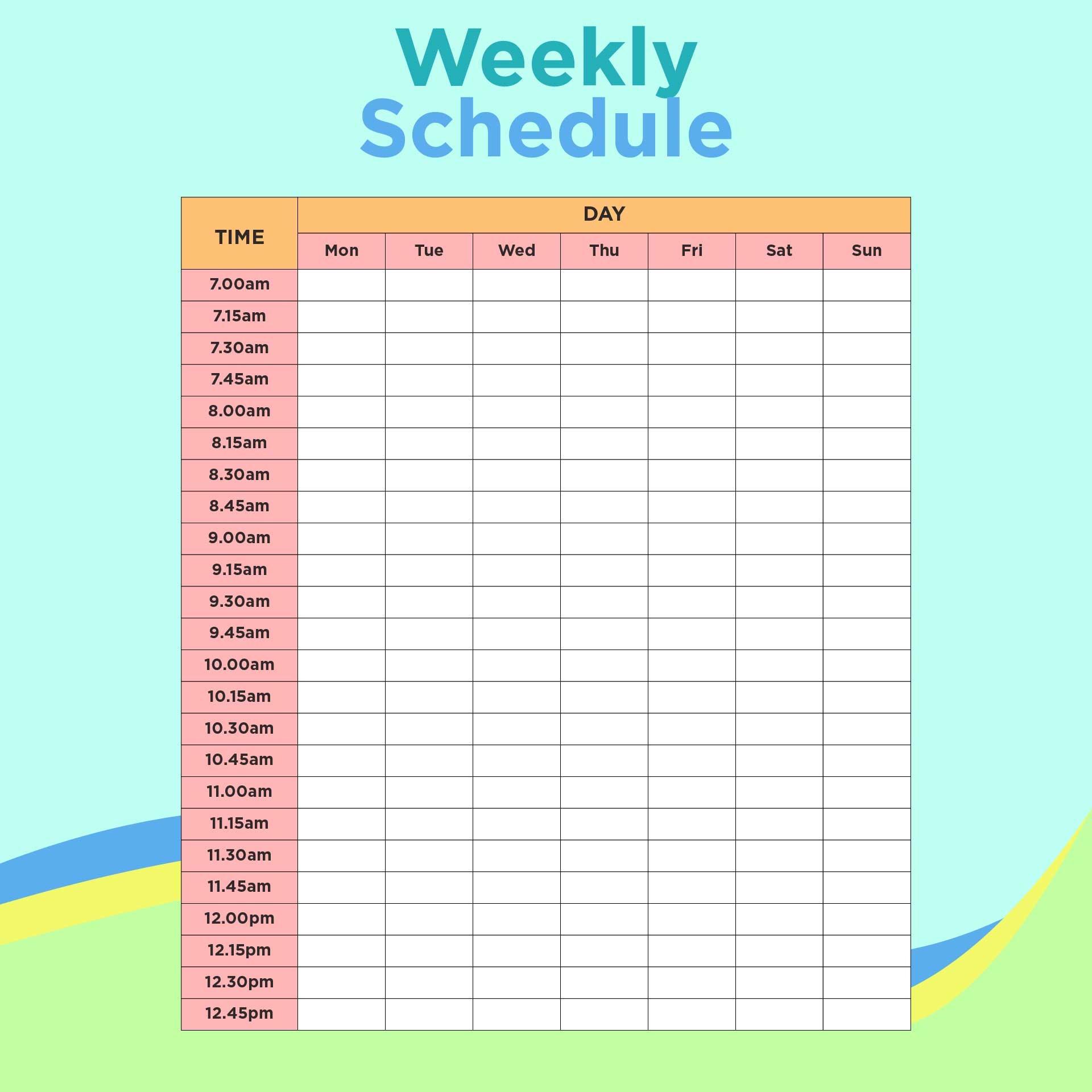 13 Best Printable Weekly Calendar With 15 Minute Time Slots PDF for