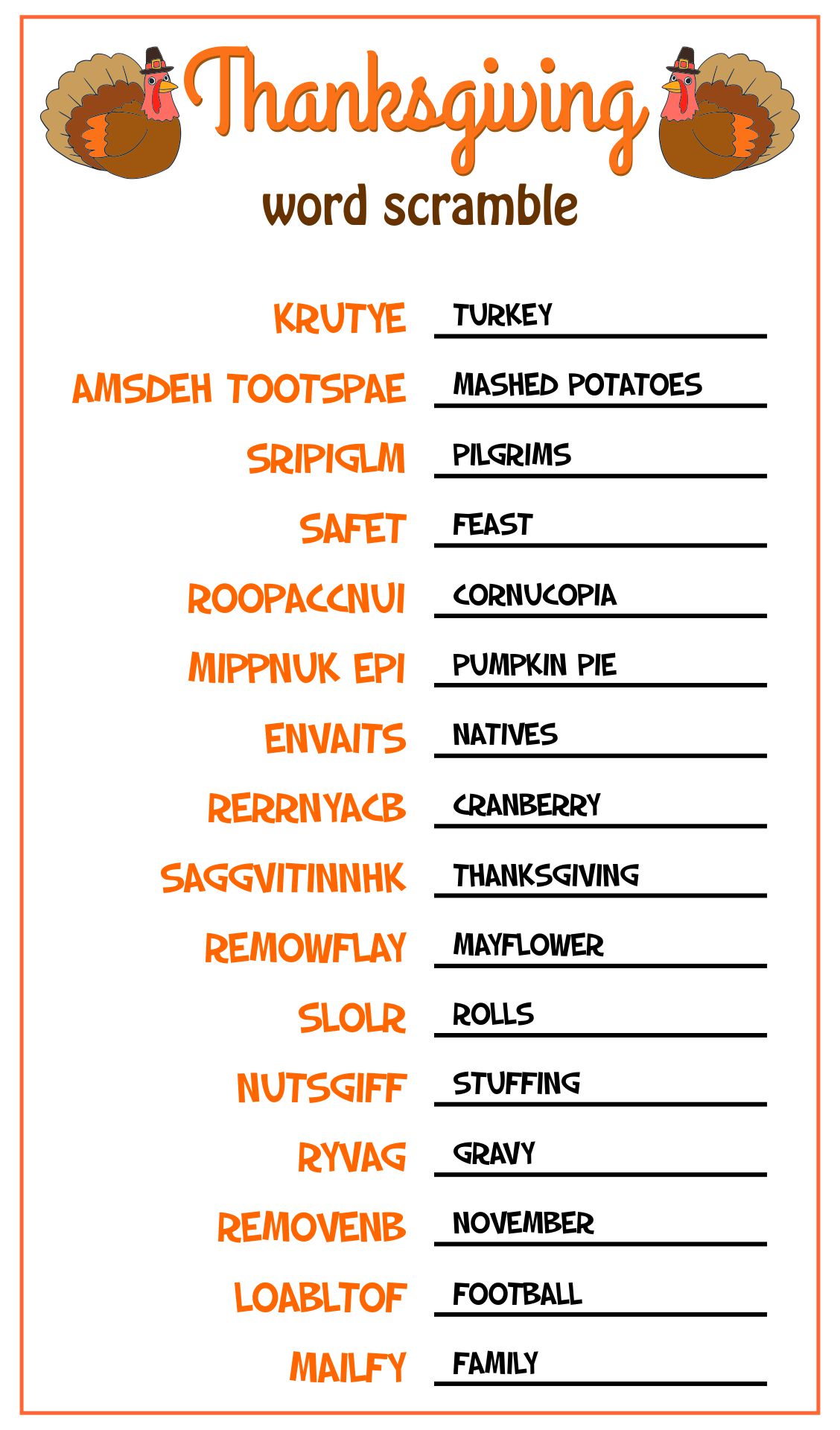 10 Best Thanksgiving Word Scramble Free Printable PDF For Free At 