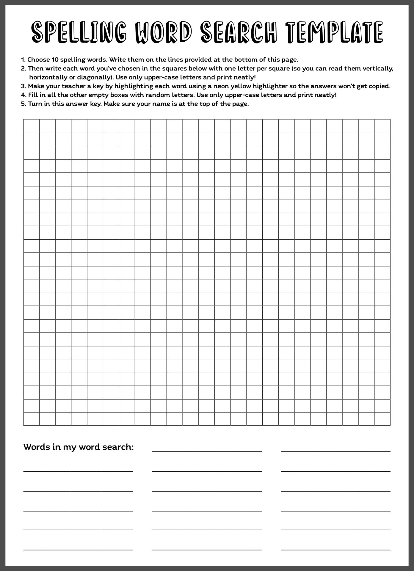 Blank Word Search Worksheets Word Search Template Blank Puzzle Templates For Kids Marshall Fiona