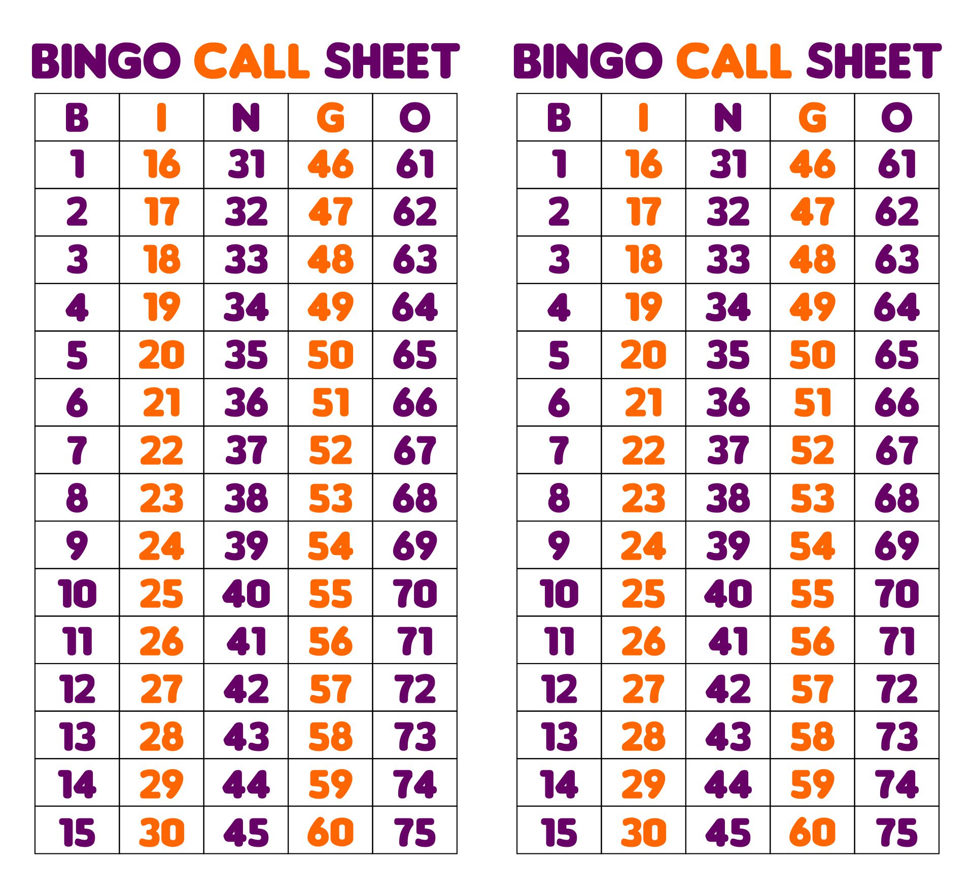 Printable Bingo Call Sheet Printable Word Searches My XXX Hot Girl