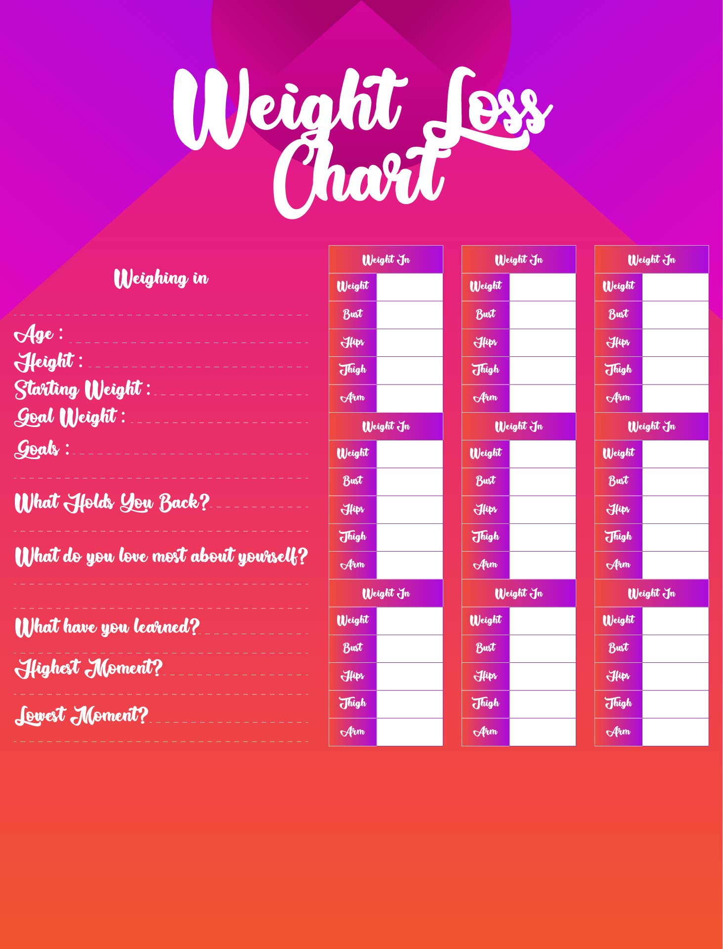 10 Best Daily Chart Printable Weight Loss PDF For Free At Printablee