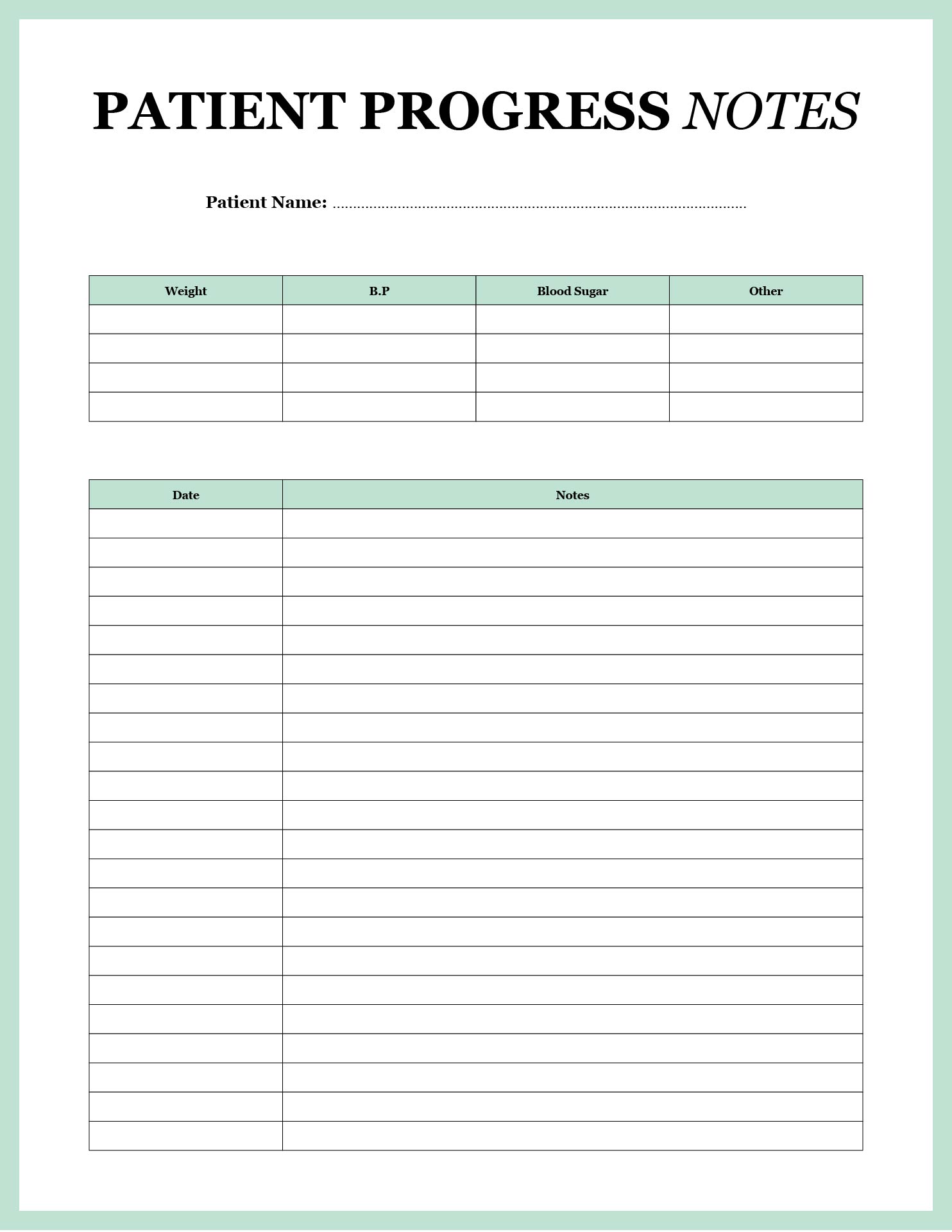 Medical Progress Note Forms - 10 Free PDF Printables | Printablee