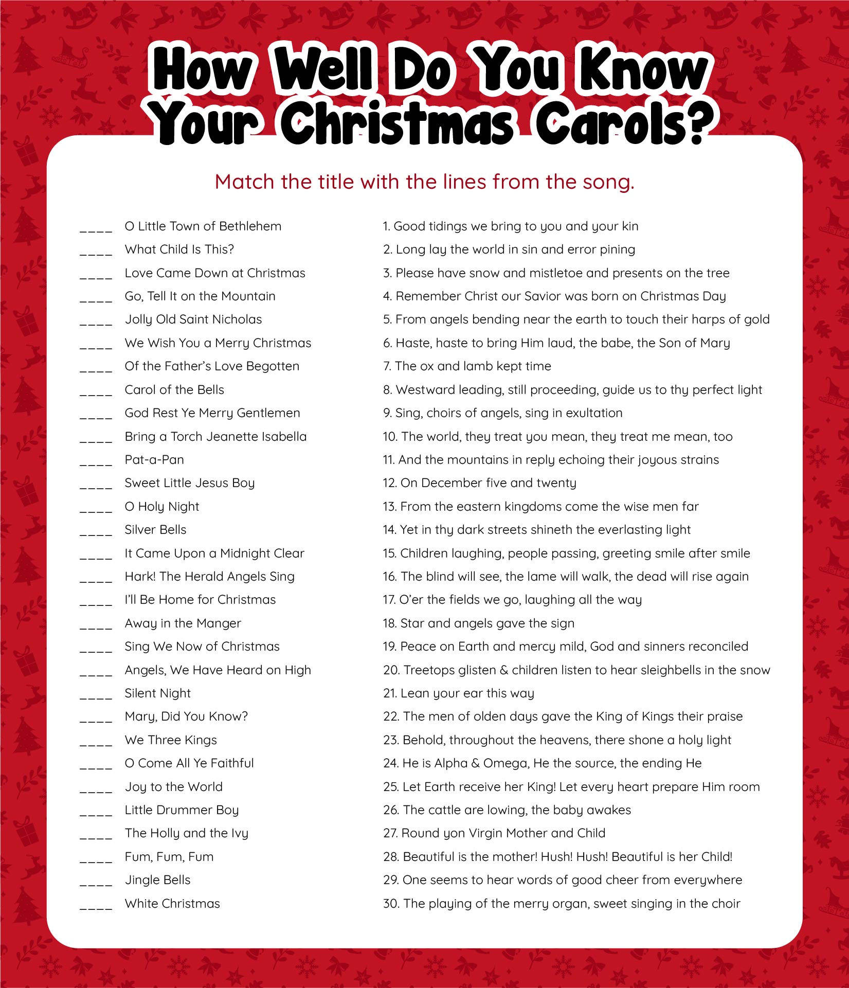 Christmas Carol Trivia - 15 Free PDF Printables | Printablee