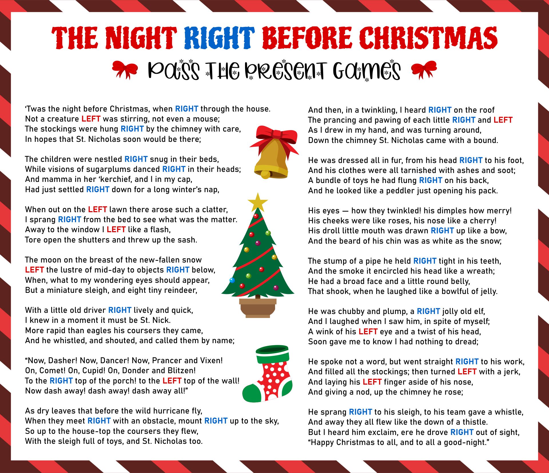 Right Left Christmas Game Twas The Night Before 15 Free PDF Printables Printablee