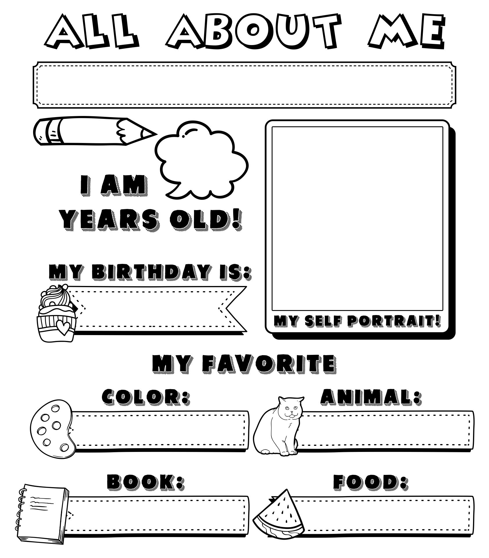 All About Me Preschool Printable Worksheet