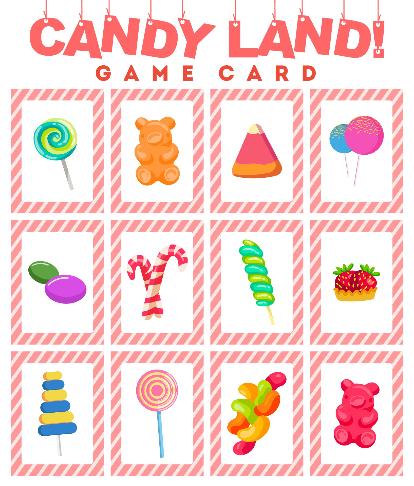 Candyland Game Cards Printout for Family Game Night